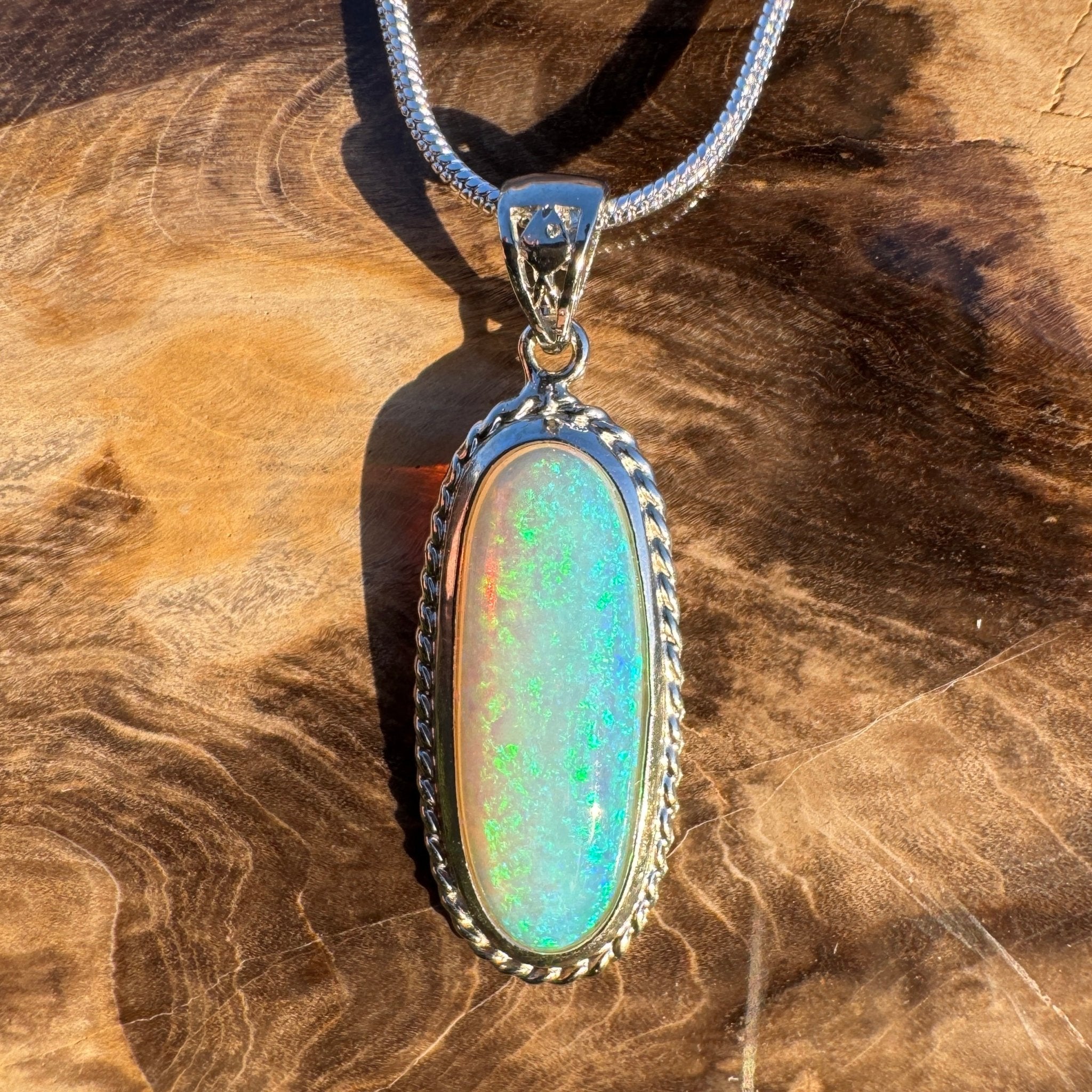 5.1ct Coober Pedy Crystal Opal Pendant Necklace ~ 'Moon Plain Starlight' | 925 Sterling Silver | Solid Australian Opal