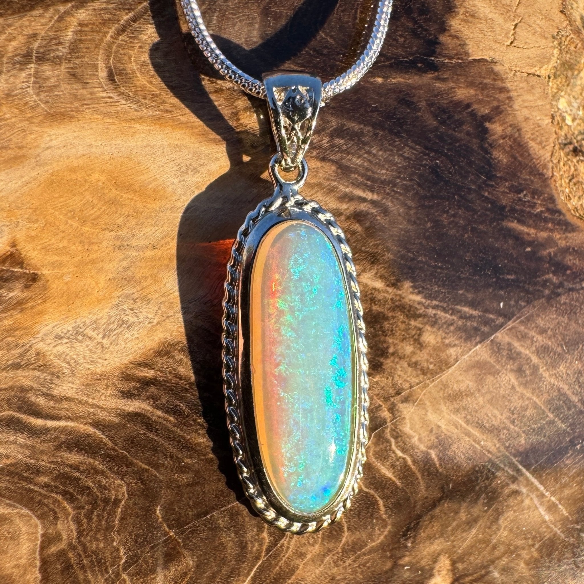 5.1ct Coober Pedy Crystal Opal Pendant Necklace ~ 'Moon Plain Starlight' | 925 Sterling Silver | Solid Australian Opal