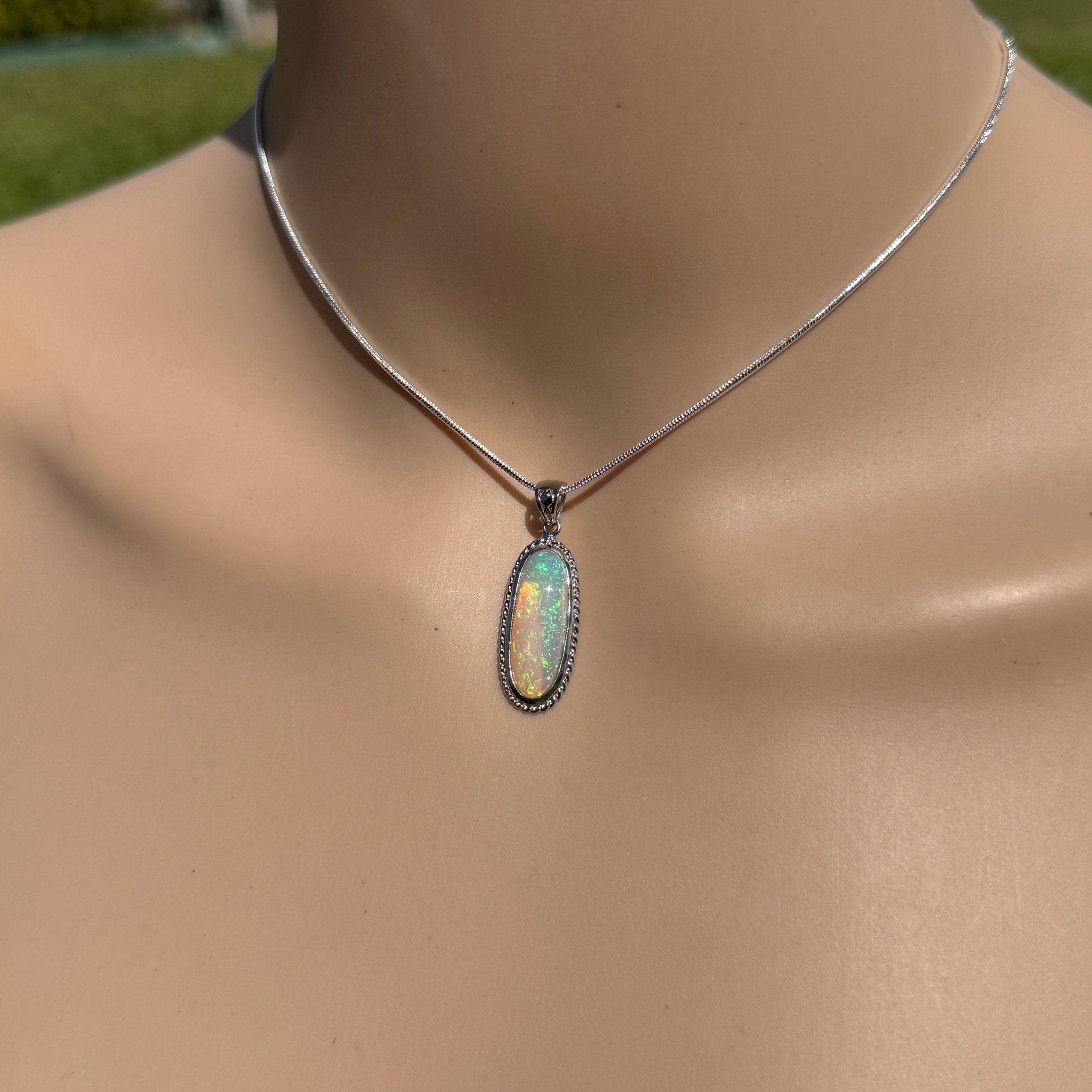 5.1ct Coober Pedy Crystal Opal Pendant Necklace ~ 'Moon Plain Starlight' | 925 Sterling Silver | Solid Australian Opal