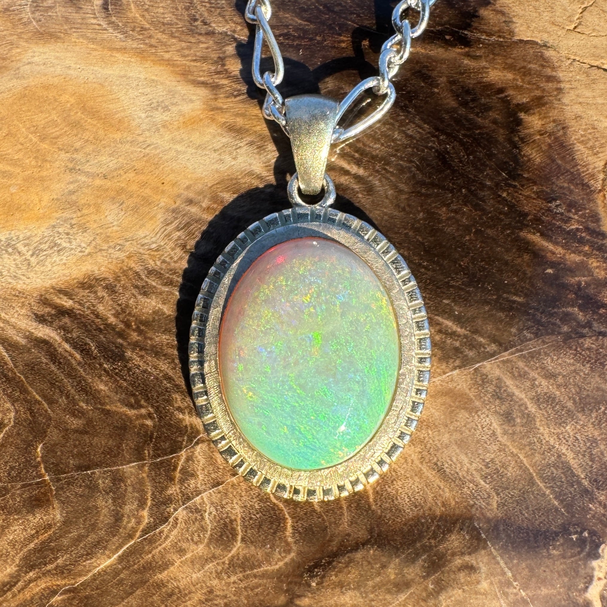 5.2ct Coober Pedy Opal Pendant Necklace ~ 'Kati Thanda Reflection' | 925 Sterling Silver | Solid Australian Opal