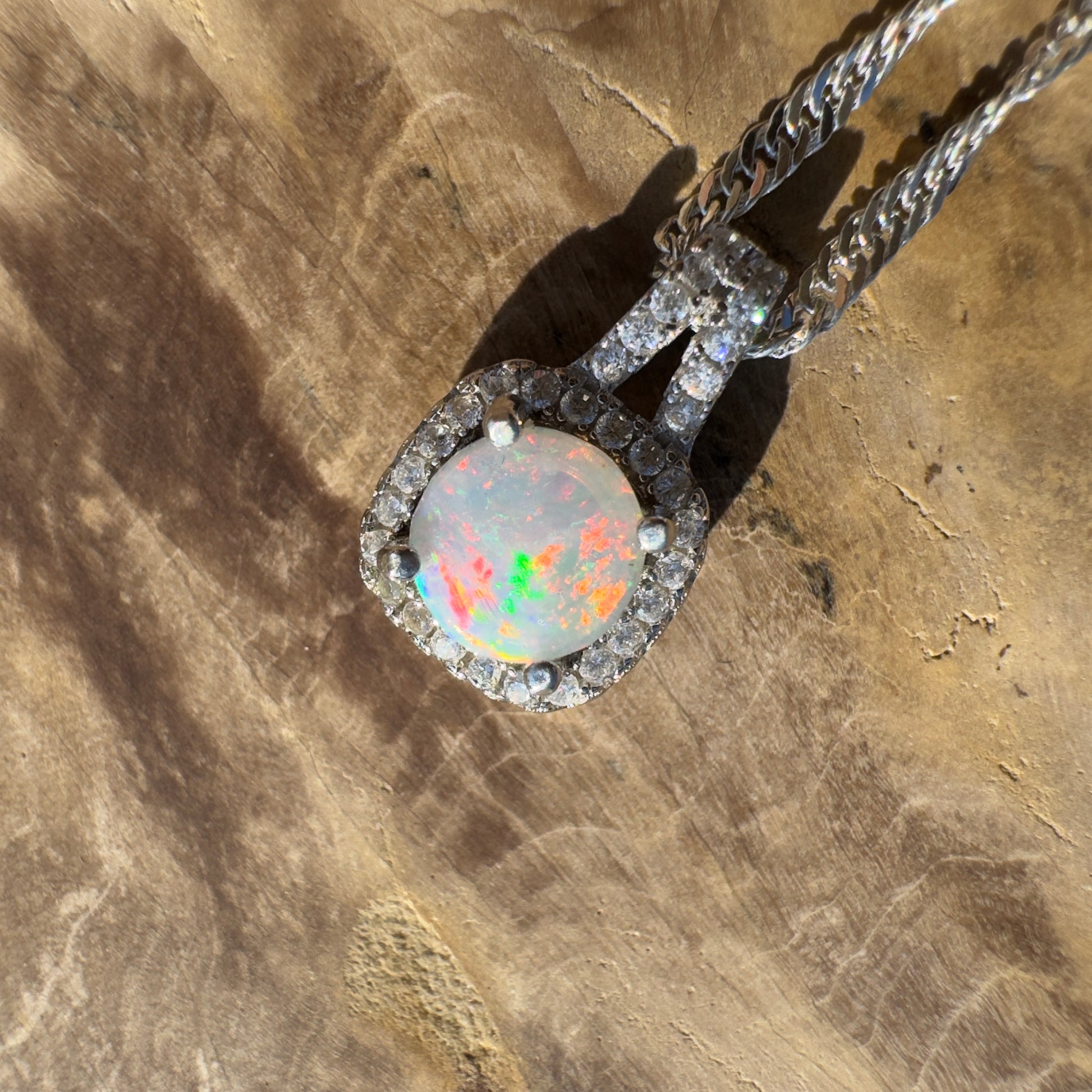 'Kimberley Glow' ~ Handcrafted 1.0ct Solid Lightning Ridge Opal and Cubic Zirconia Sterling Silver Pendant Necklace - Iona Opal Australia