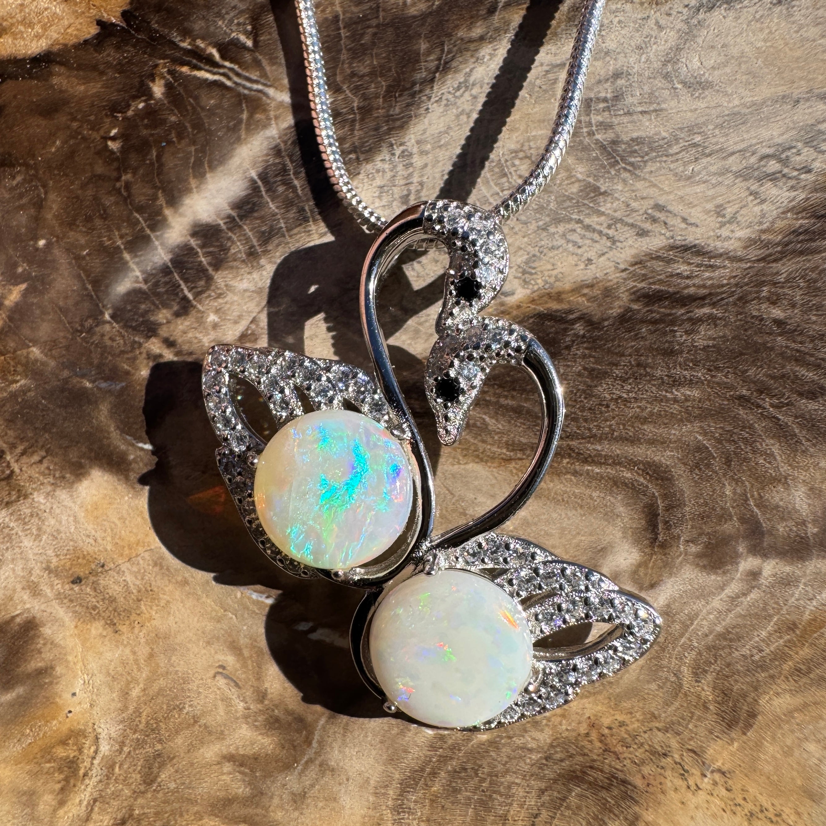 2.6ct Coober Pedy Opal Pendant Necklace ~ 'Thredbo Duo' | 925 Sterling Silver | Solid Australian Opal