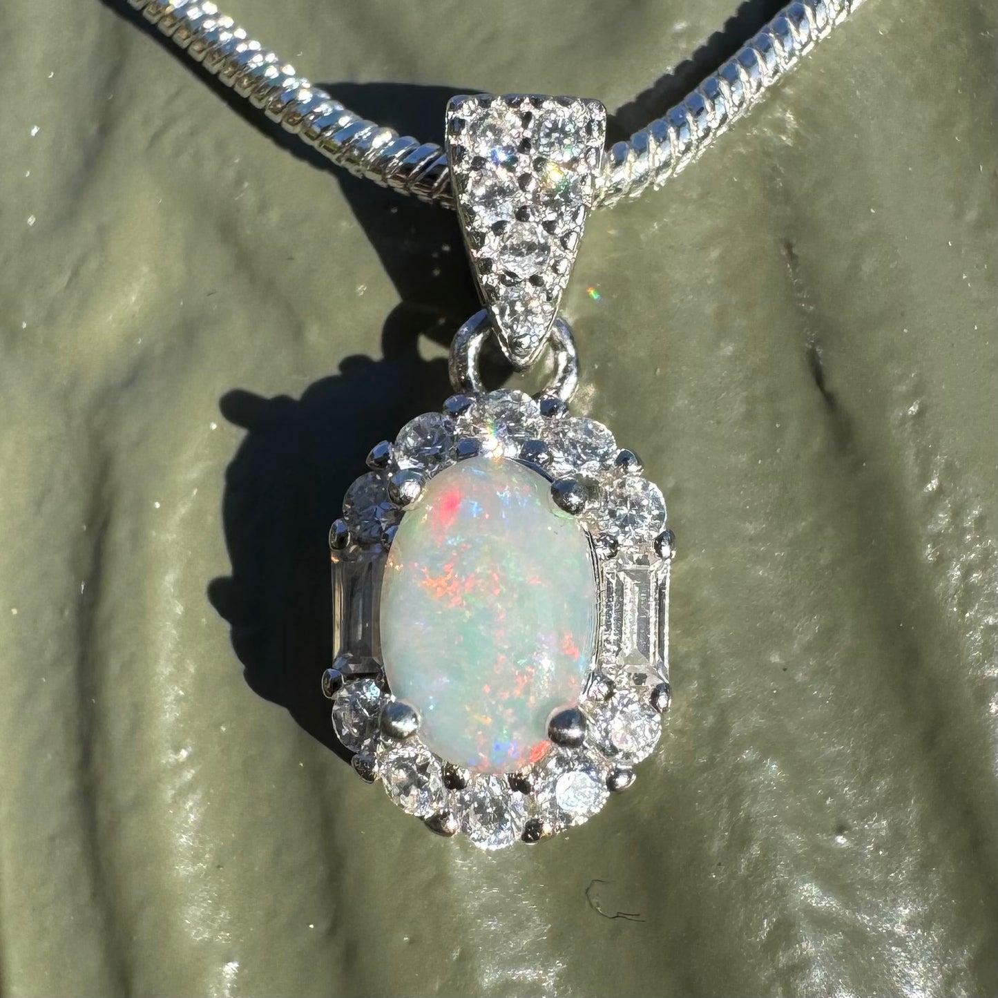 ‘Shimmering Reds' ~ Handcrafted 0.6ct Solid Coober Pedy Opal and Cubic Zirconia Sterling Silver Pendant