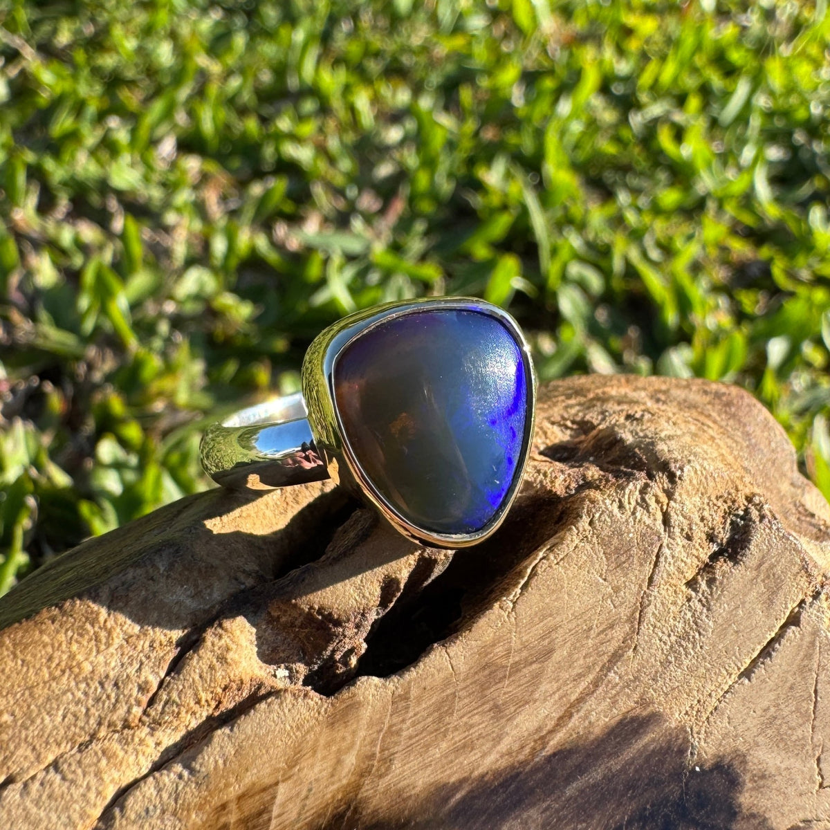 5.4ct Lightning Ridge Dark Crystal Opal Ring ~ 'Grampians Gold' | Two-Tone 9ct Yellow Gold & 925 Sterling Silver | Solid Australian Opal
