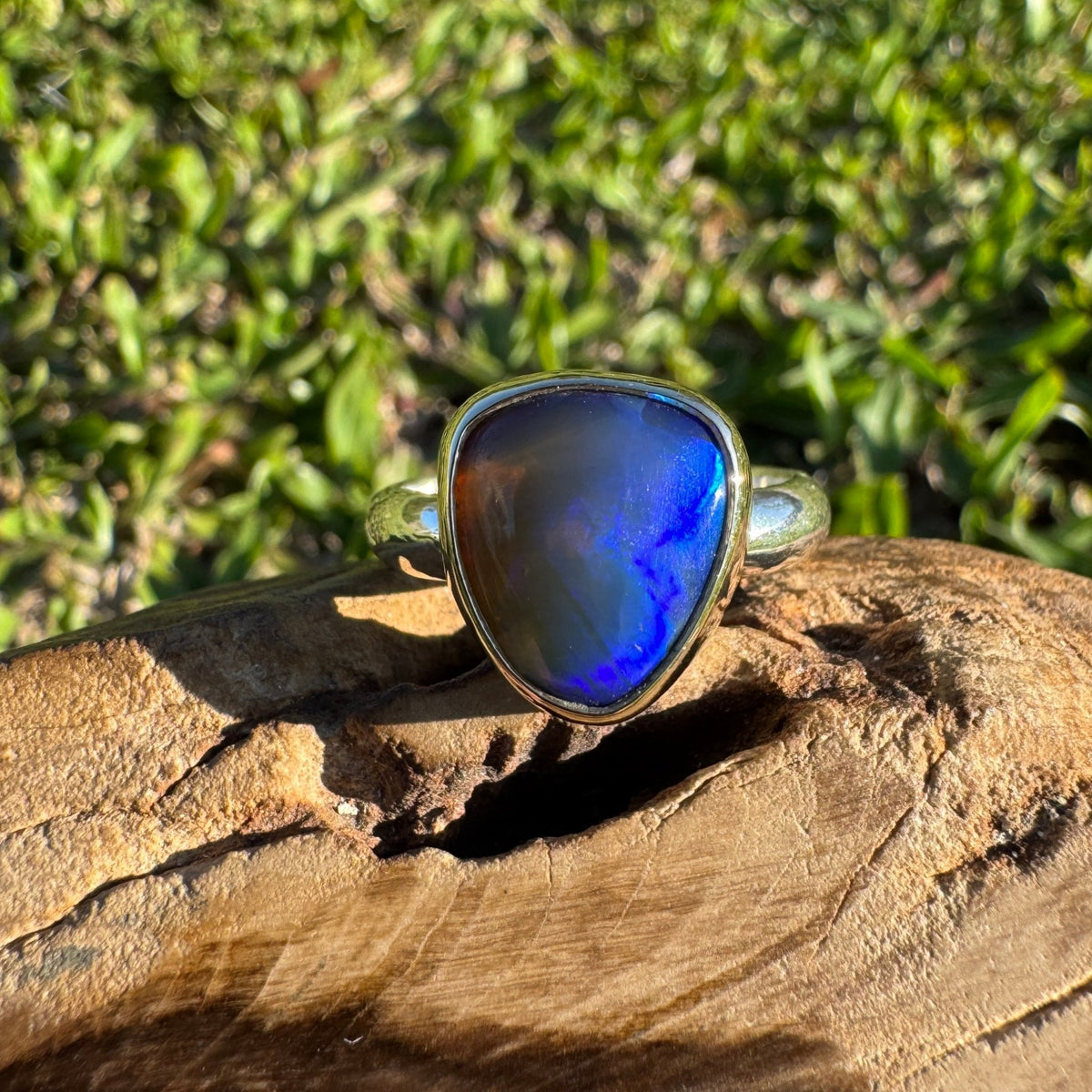 5.4ct Lightning Ridge Dark Crystal Opal Ring ~ 'Grampians Gold' | Two-Tone 9ct Yellow Gold & 925 Sterling Silver | Solid Australian Opal