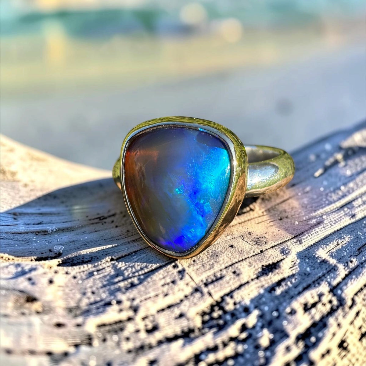 5.4ct Lightning Ridge Dark Crystal Opal Ring ~ 'Grampians Gold' | Two-Tone 9ct Yellow Gold & 925 Sterling Silver | Solid Australian Opal
