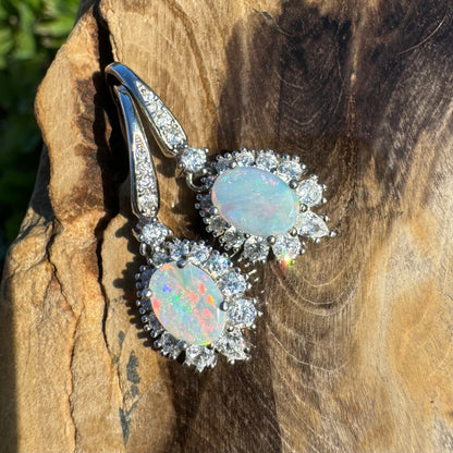 1.2ct Solid Coober Pedy Opal and Cubic Zirconia Sterling Silver Earrings