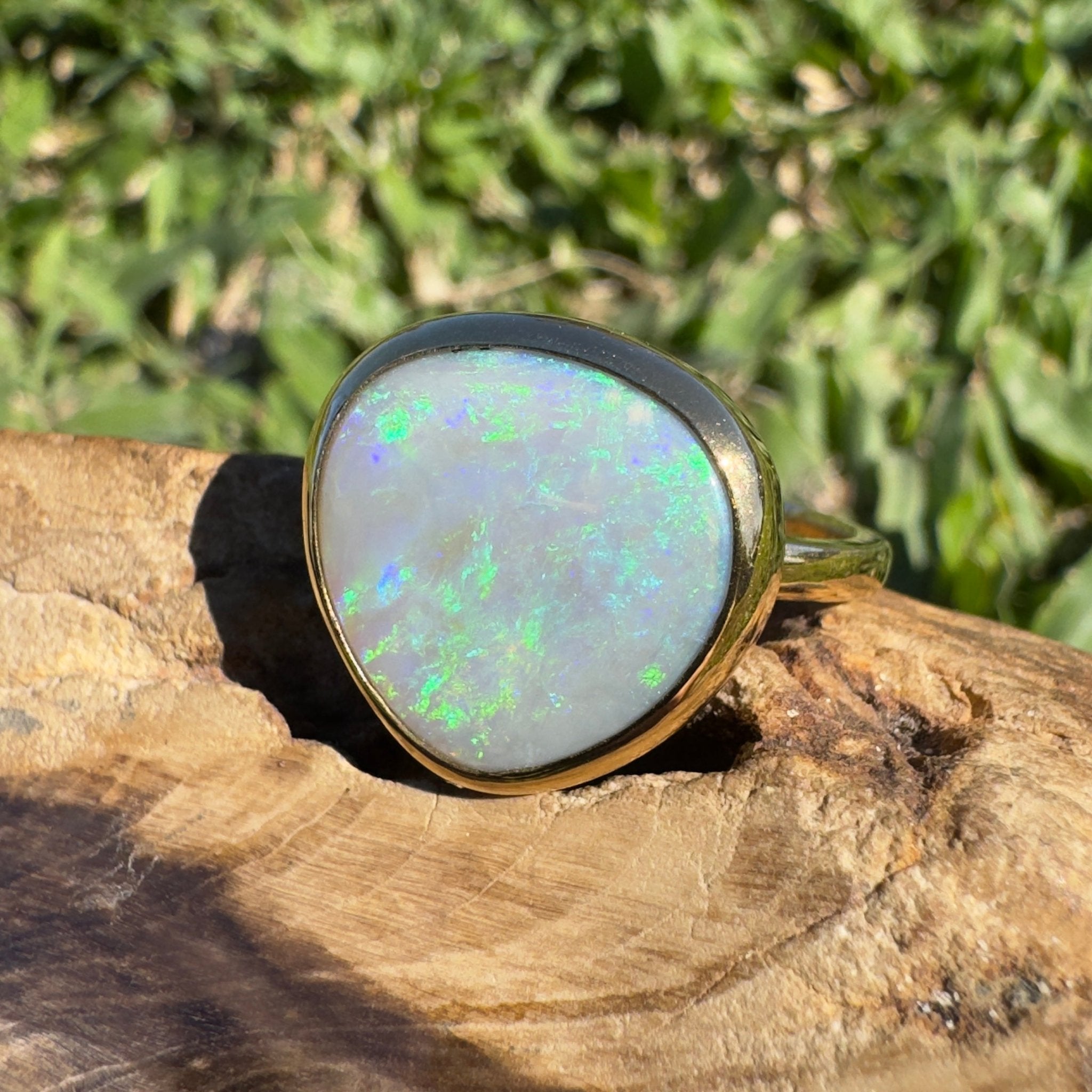 5.5ct Lightning Ridge Opal Ring ~ 'Uluru Greens' | 9ct Yellow Gold | Solid Australian Opal