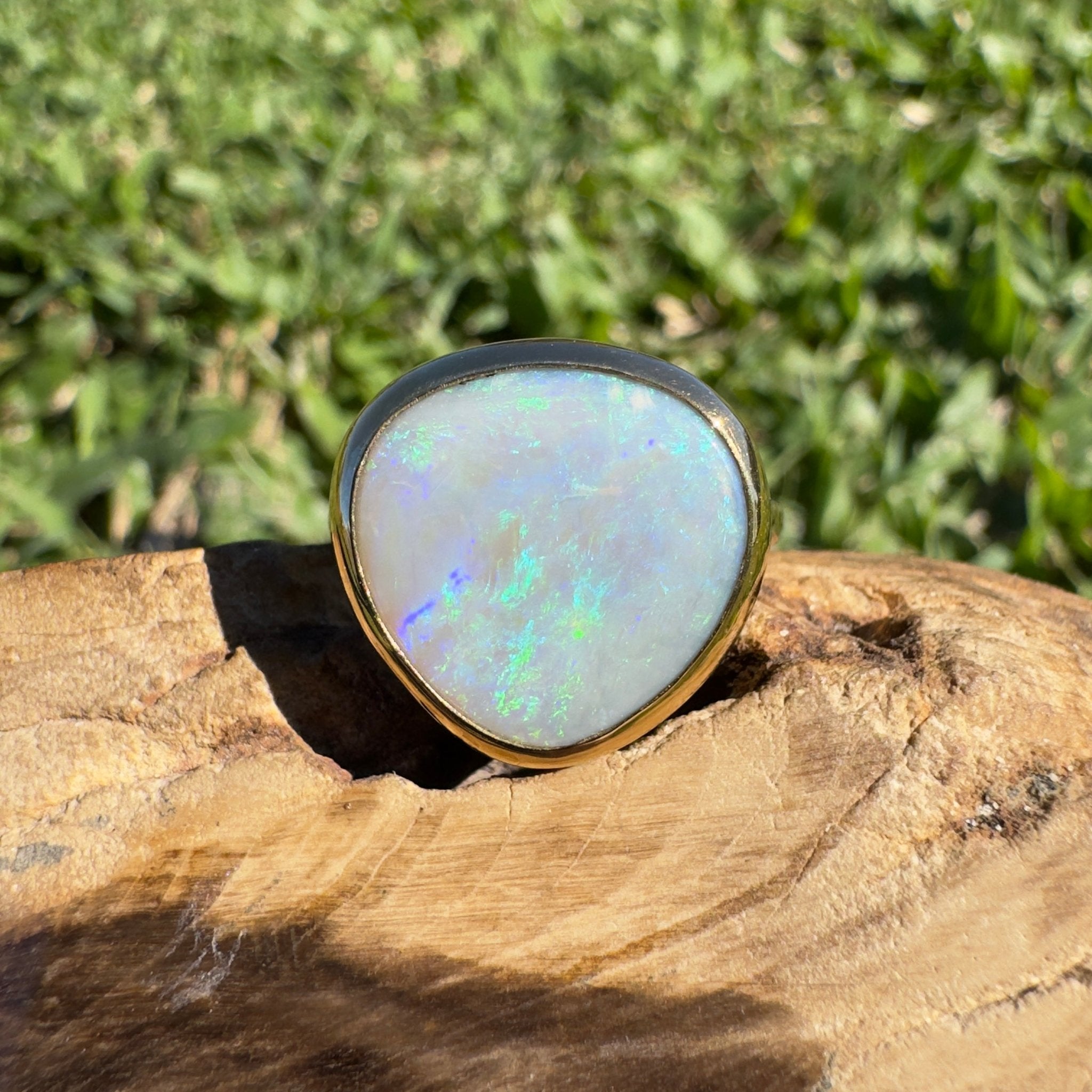 5.5ct Lightning Ridge Opal Ring ~ 'Uluru Greens' | 9ct Yellow Gold | Solid Australian Opal