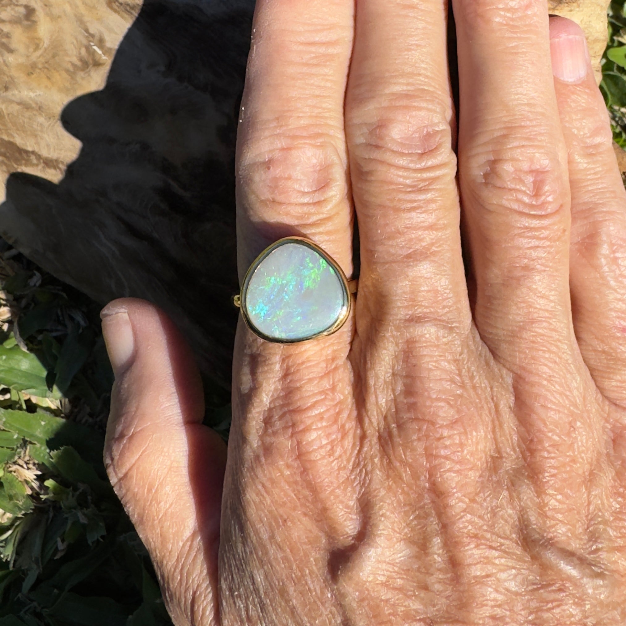 5.5ct Lightning Ridge Opal Ring ~ 'Uluru Greens' | 9ct Yellow Gold | Solid Australian Opal