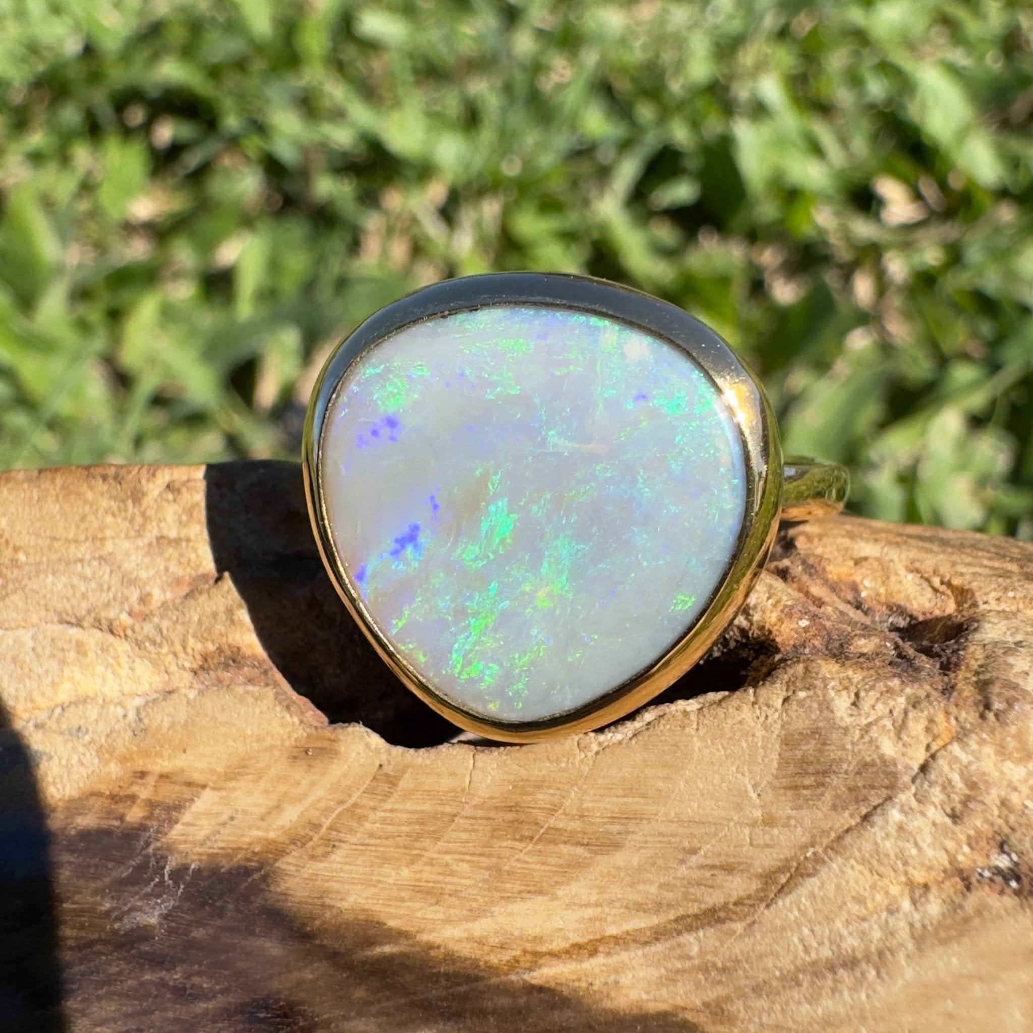 5.5ct Lightning Ridge Opal Ring ~ 'Uluru Greens' | 9ct Yellow Gold | Solid Australian Opal