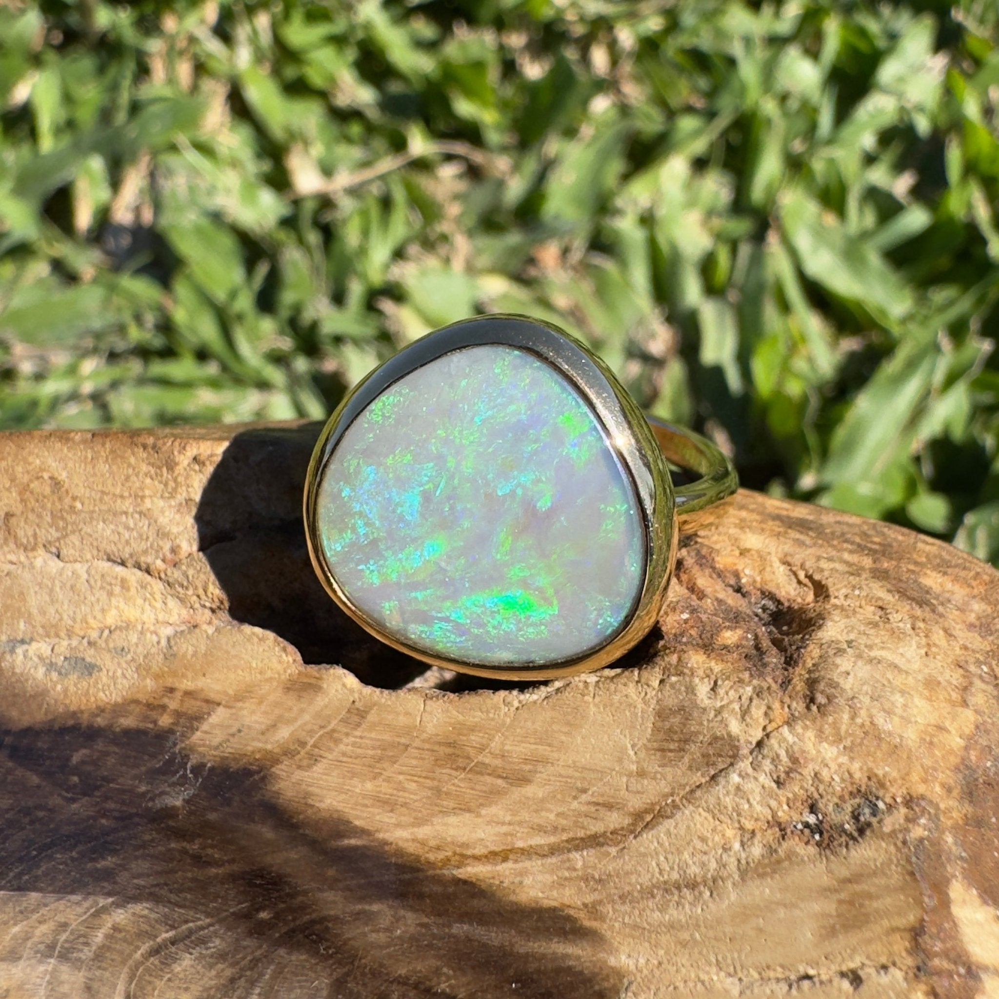 5.5ct Lightning Ridge Opal Ring ~ 'Uluru Greens' | 9ct Yellow Gold | Solid Australian Opal