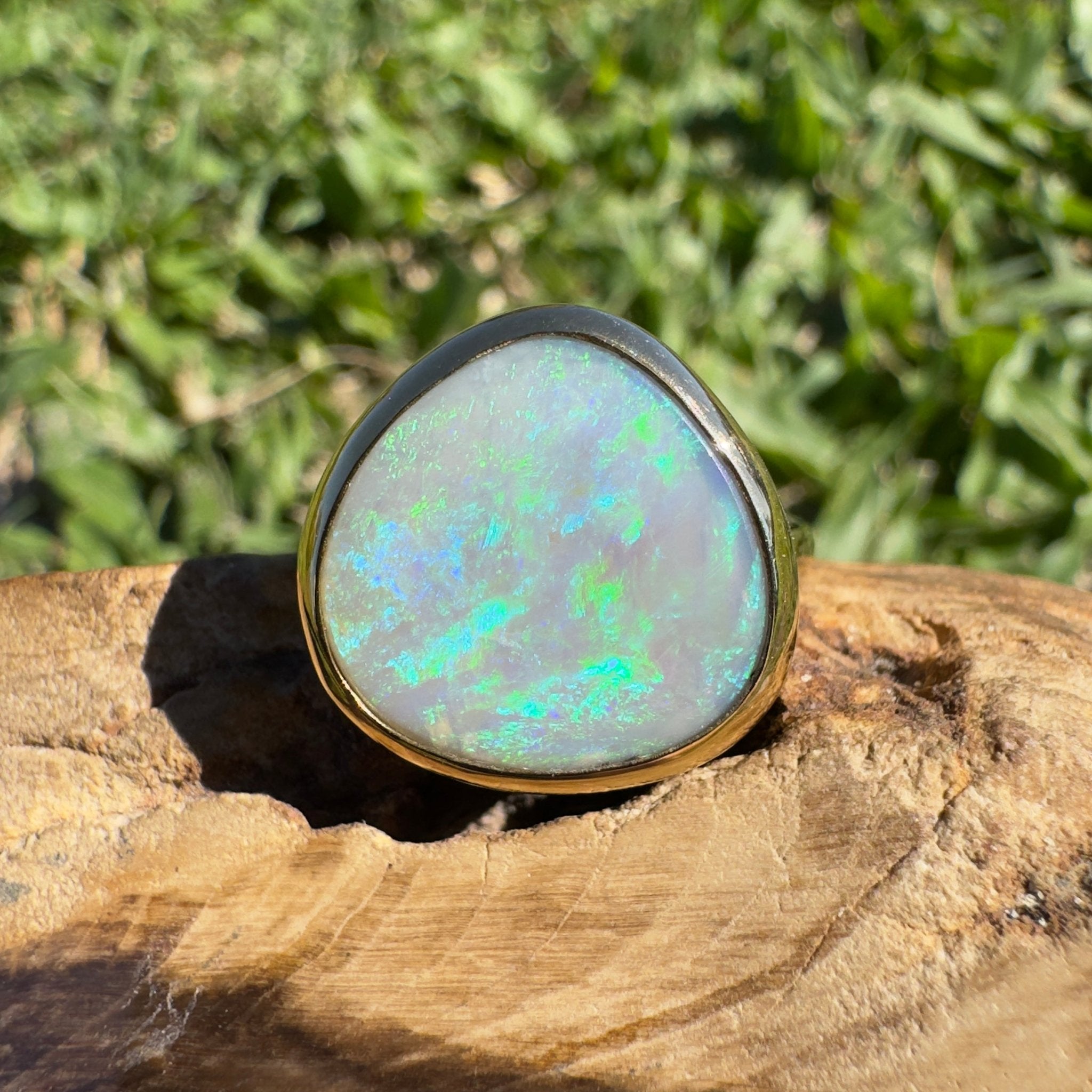 5.5ct Lightning Ridge Opal Ring ~ 'Uluru Greens' | 9ct Yellow Gold | Solid Australian Opal