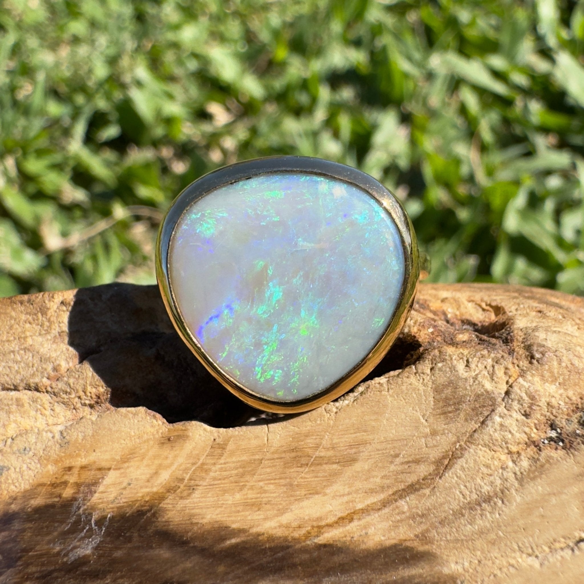 5.5ct Lightning Ridge Opal Ring ~ 'Uluru Greens' | 9ct Yellow Gold | Solid Australian Opal