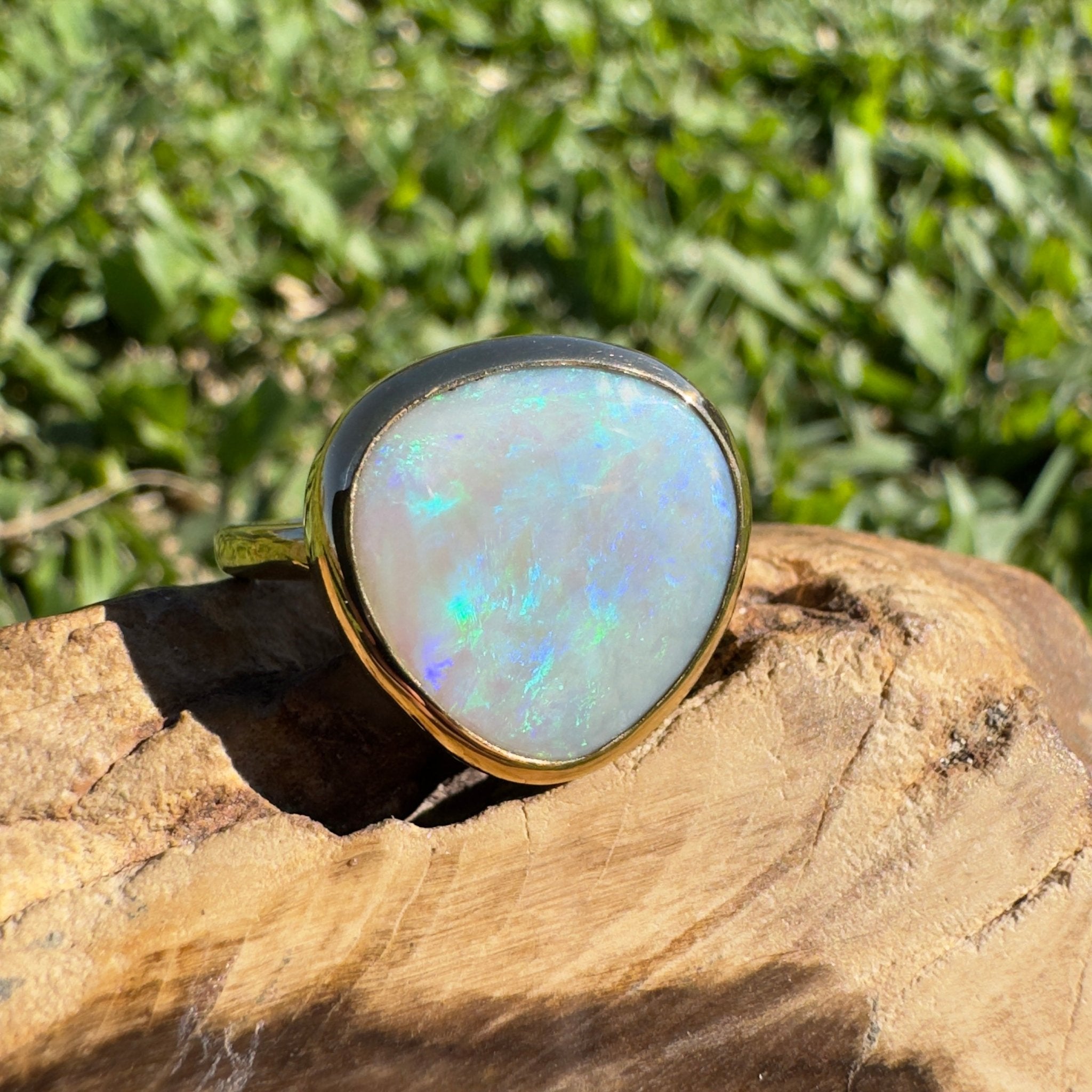 5.5ct Lightning Ridge Opal Ring ~ 'Uluru Greens' | 9ct Yellow Gold | Solid Australian Opal