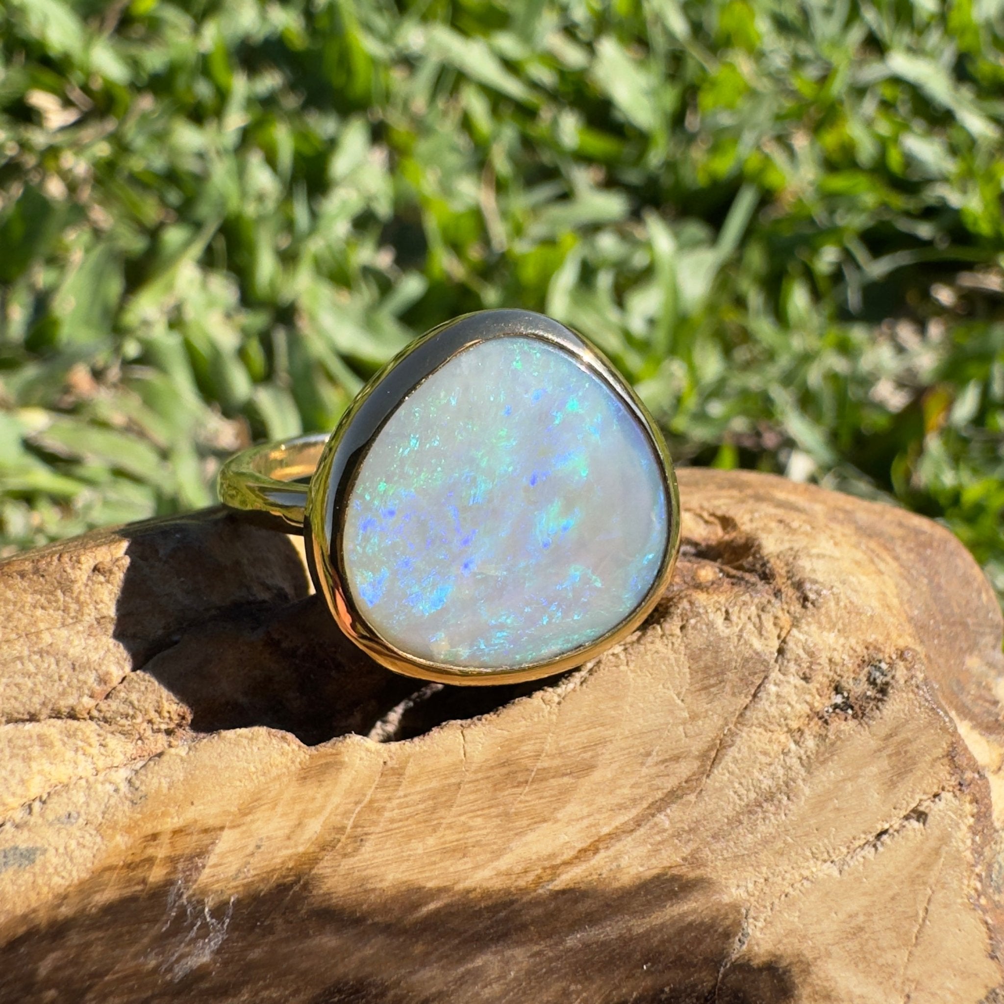 5.5ct Lightning Ridge Opal Ring ~ 'Uluru Greens' | 9ct Yellow Gold | Solid Australian Opal