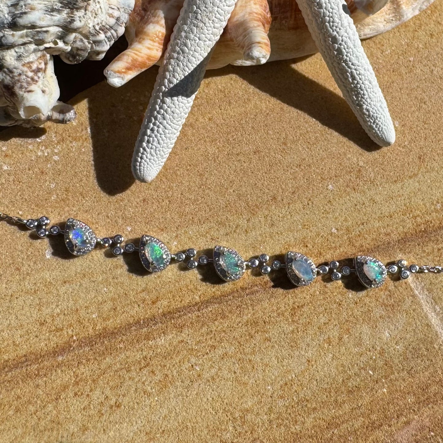 'Coastal Breeze' ~ Handcrafted 1.5ct Mintabie Opal and Cubic Zirconia Sterling Silver Bracelet