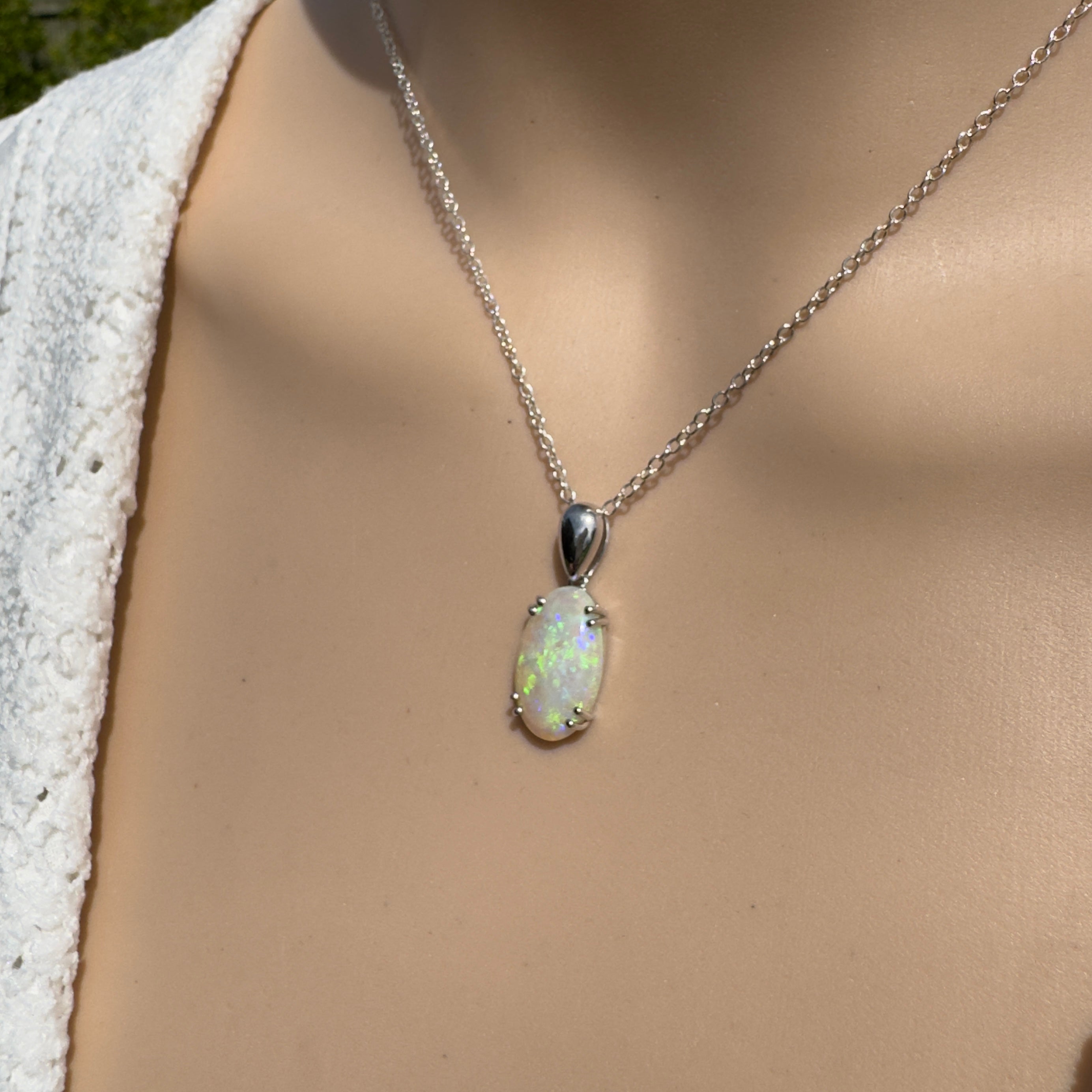 4.1ct Coober Pedy Crystal Opal Pendant Necklace ~ 'Moreton Ripple' | 925 Sterling Silver | Solid Australian Opal