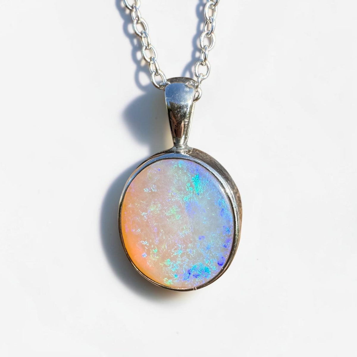 5.6ct Coober Pedy Opal Pendant Necklace ~ 'Pinnaroo Blue' | 925 Sterling Silver | Solid Australian Opal