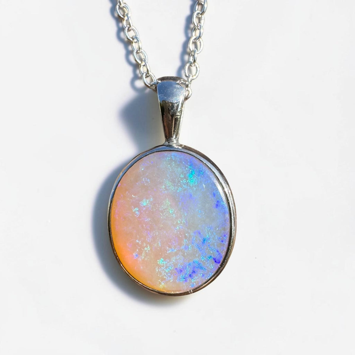 5.6ct Coober Pedy Opal Pendant Necklace ~ 'Pinnaroo Blue' | 925 Sterling Silver | Solid Australian Opal