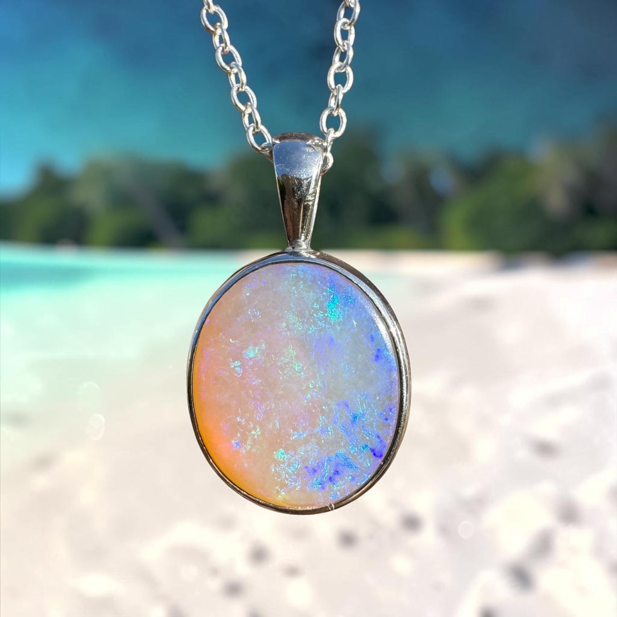 5.6ct Coober Pedy Opal Pendant Necklace ~ 'Pinnaroo Blue' | 925 Sterling Silver | Solid Australian Opal