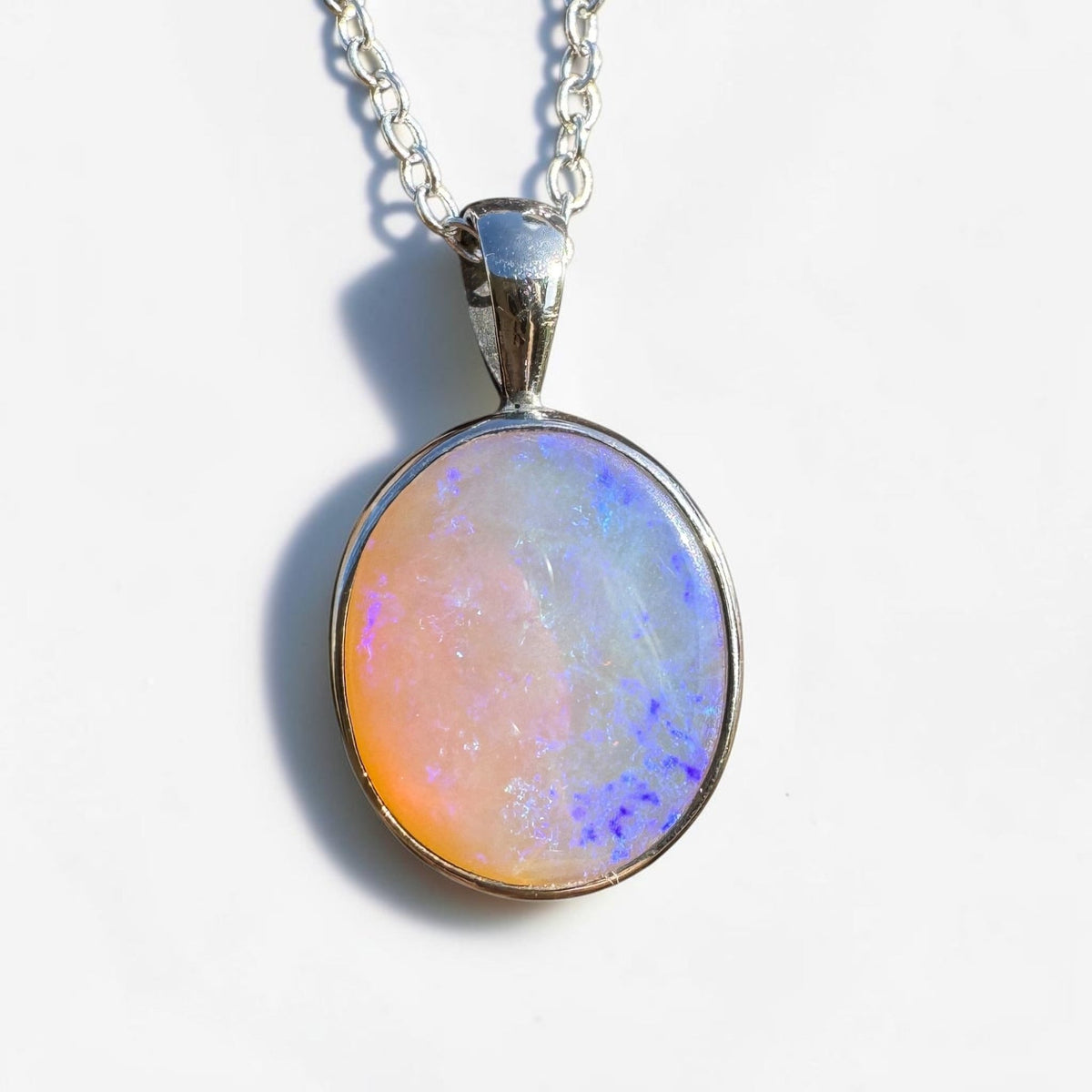5.6ct Coober Pedy Opal Pendant Necklace ~ 'Pinnaroo Blue' | 925 Sterling Silver | Solid Australian Opal