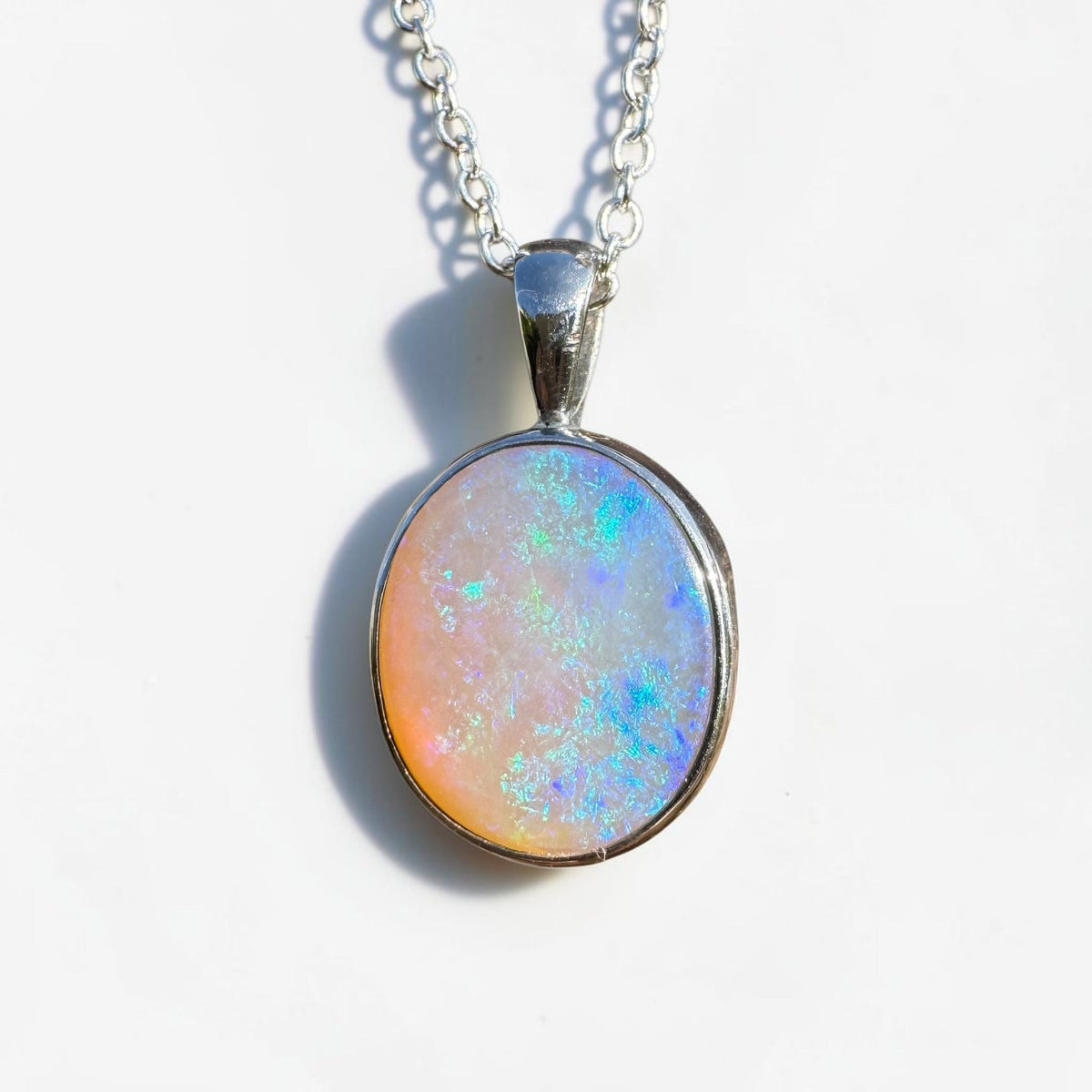 5.6ct Coober Pedy Opal Pendant Necklace ~ 'Pinnaroo Blue' | 925 Sterling Silver | Solid Australian Opal