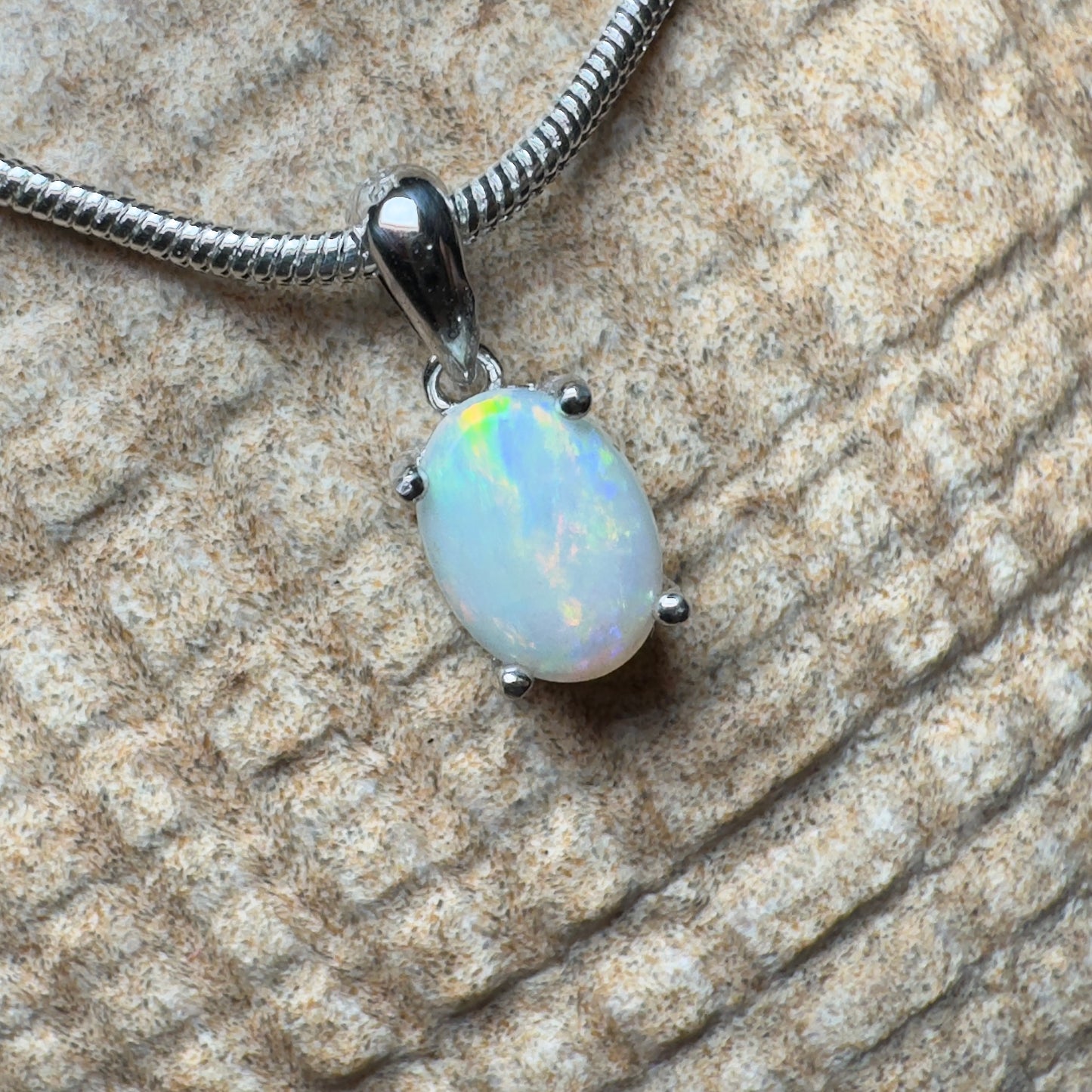 'Rainbow' ~ Handcrafted 0.8ct Solid Coober Pedy Opal Sterling Silver Pendant Necklace