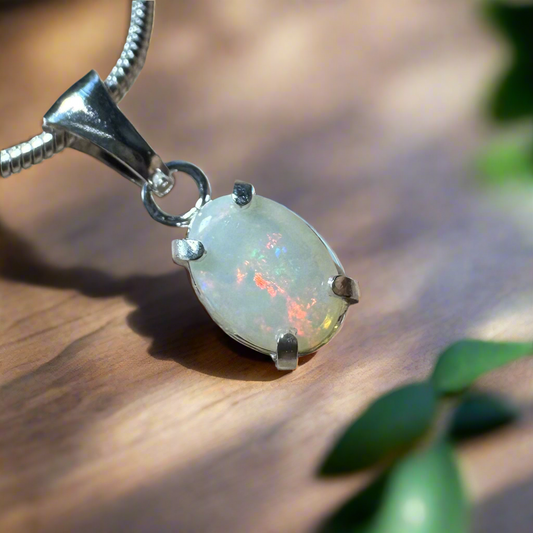 'Sunset Reds' ~ Handcrafted 0.7ct Solid Coober Pedy Opal Sterling Silver Pendant Necklace