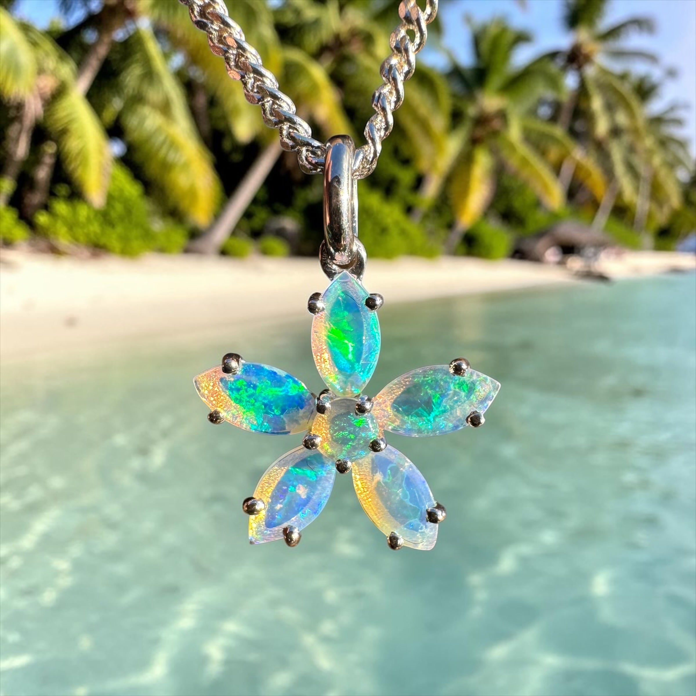 2.1ct Coober Pedy Opal Flower Pendant Necklace ~ 'Kakadu Bloom' | 925 Sterling Silver | Solid Australian Opal