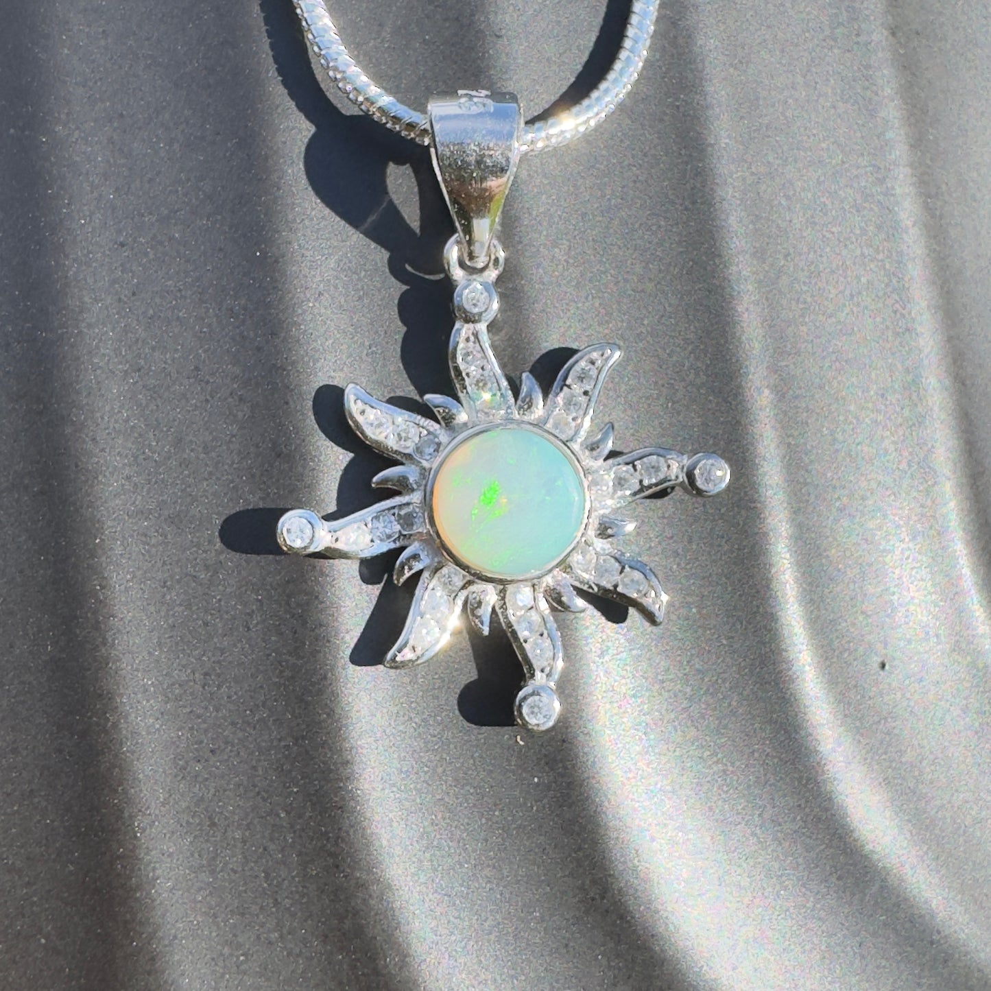 'Sun Gazer' ~ Handcrafted 0.8ct Solid Lightning Ridge Opal and Cubic Zirconia Sterling Silver Sun Pendant