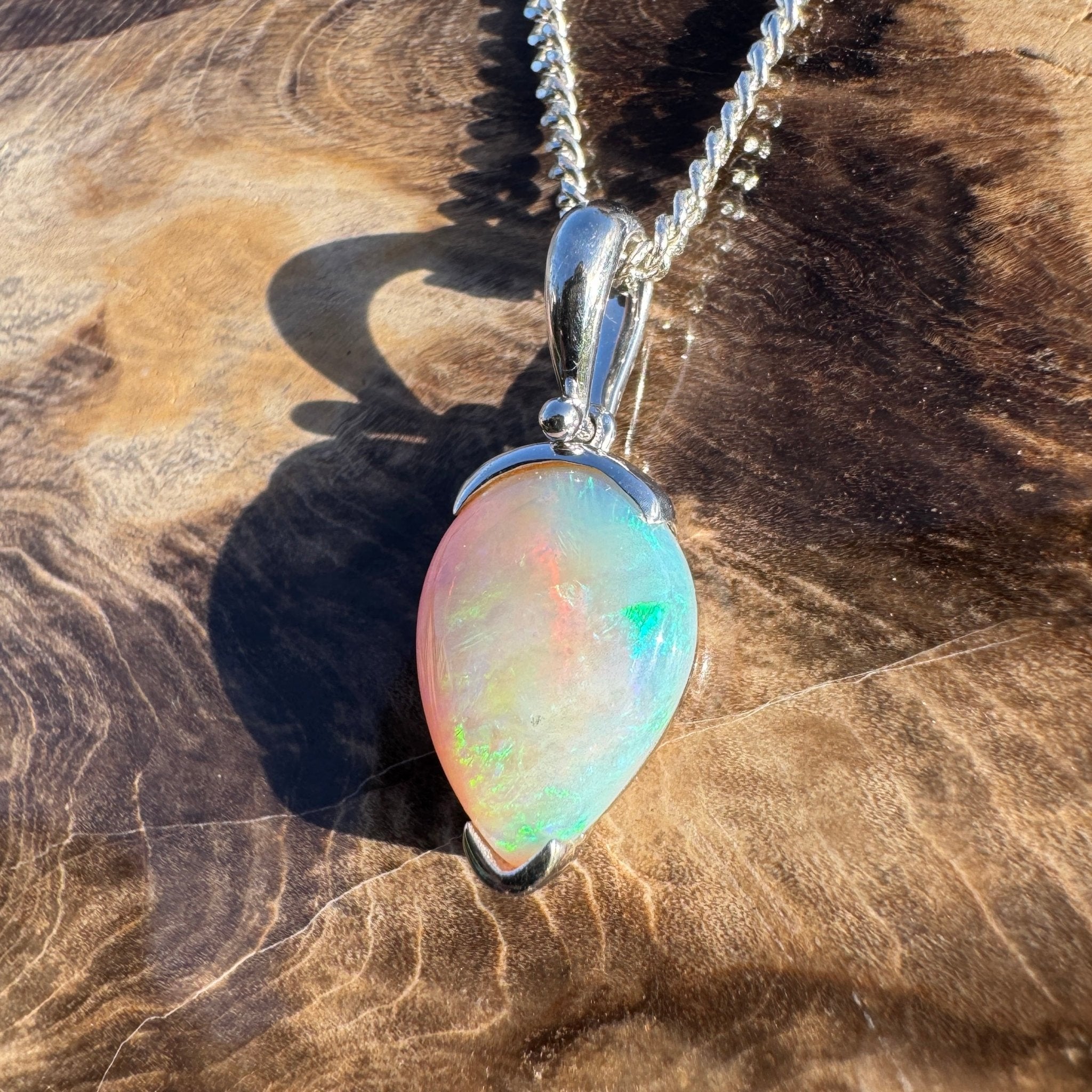 5ct Coober Pedy Crystal Opal Pendant Necklace ~ 'Shark Bay Whisper' | 925 Sterling Silver | Solid Australian Opal