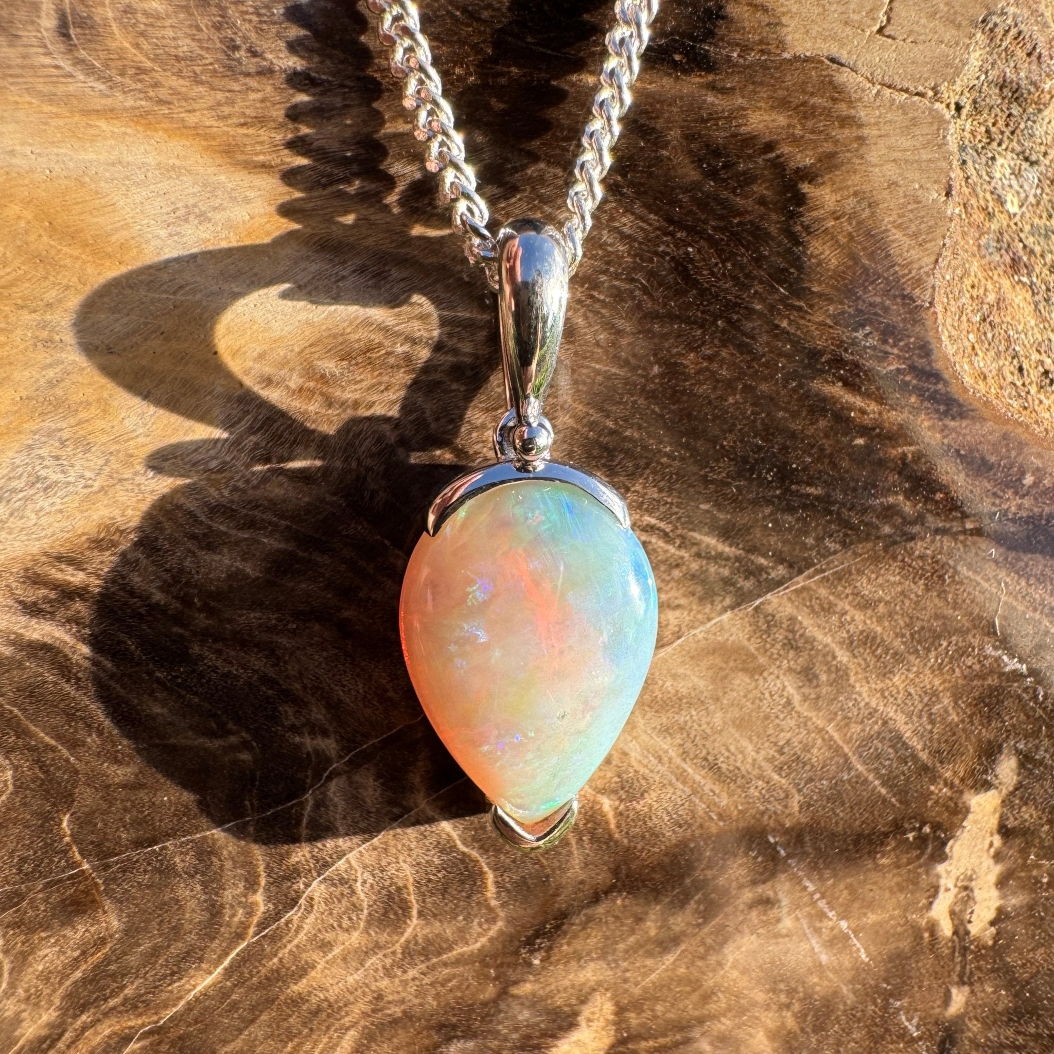 5ct Coober Pedy Crystal Opal Pendant Necklace ~ 'Shark Bay Whisper' | 925 Sterling Silver | Solid Australian Opal