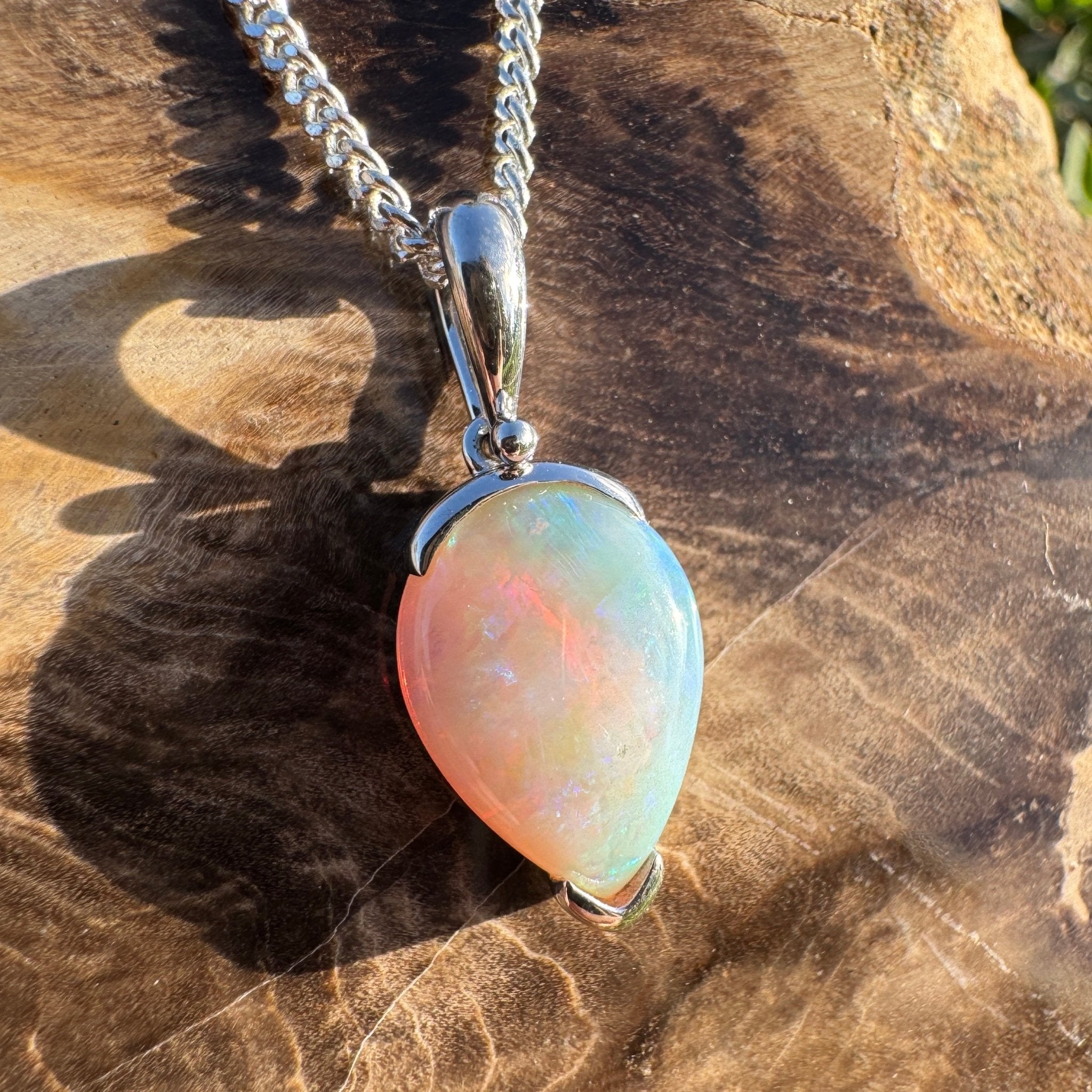 5ct Coober Pedy Crystal Opal Pendant Necklace ~ 'Shark Bay Whisper' | 925 Sterling Silver | Solid Australian Opal