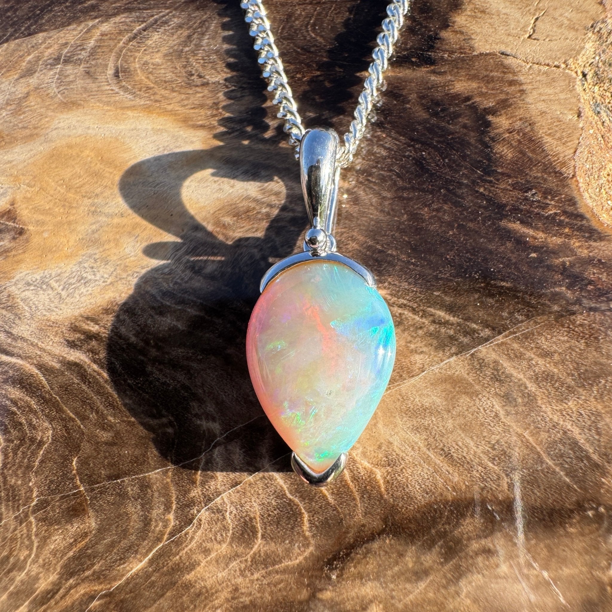 5ct Coober Pedy Crystal Opal Pendant Necklace ~ 'Shark Bay Whisper' | 925 Sterling Silver | Solid Australian Opal