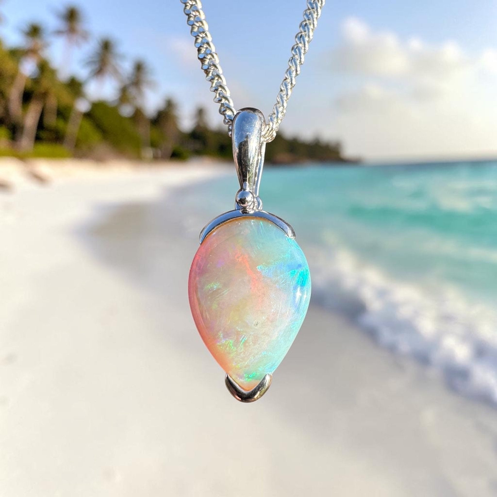 5ct Coober Pedy Crystal Opal Pendant Necklace ~ 'Shark Bay Whisper' | 925 Sterling Silver | Solid Australian Opal
