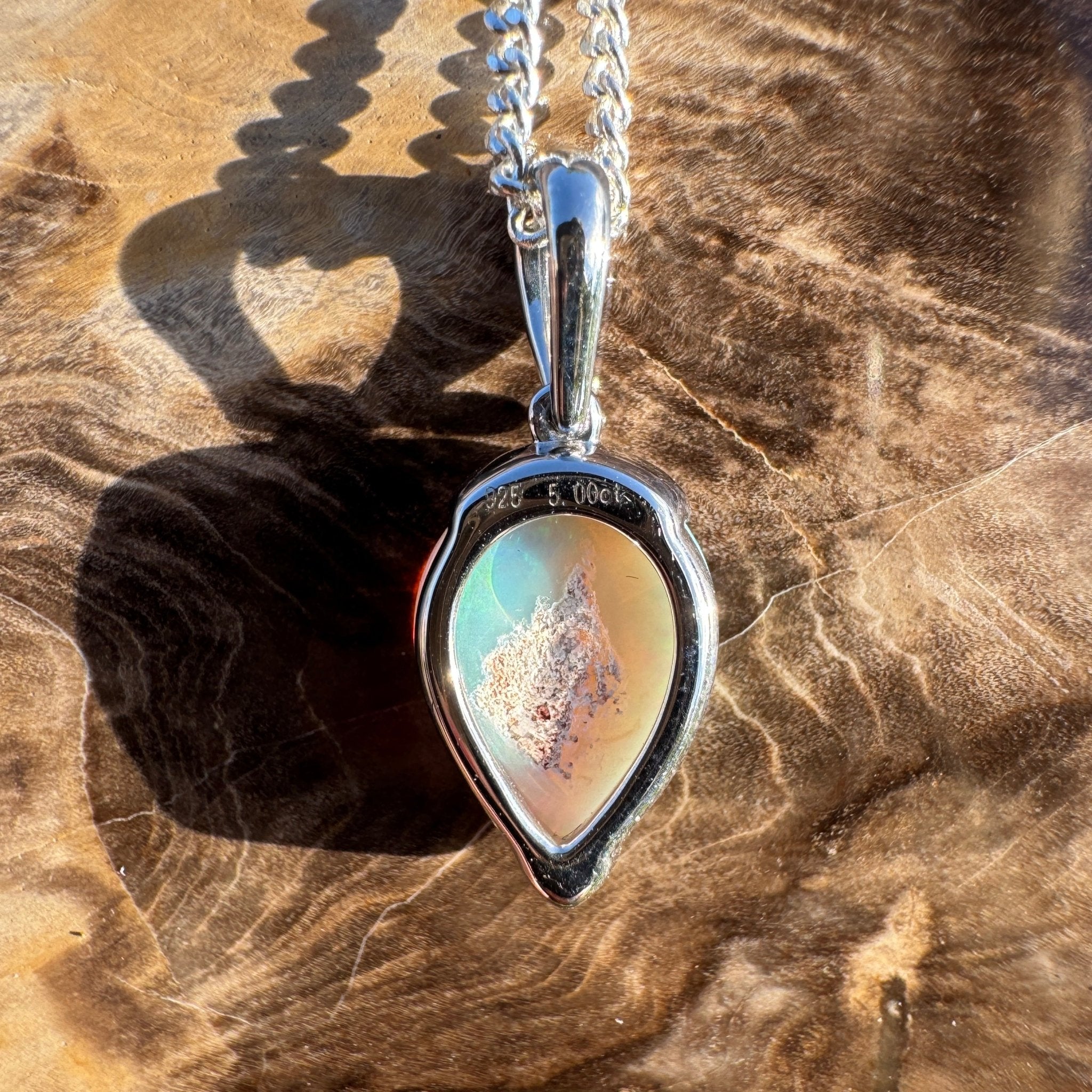 5ct Coober Pedy Crystal Opal Pendant Necklace ~ 'Shark Bay Whisper' | 925 Sterling Silver | Solid Australian Opal