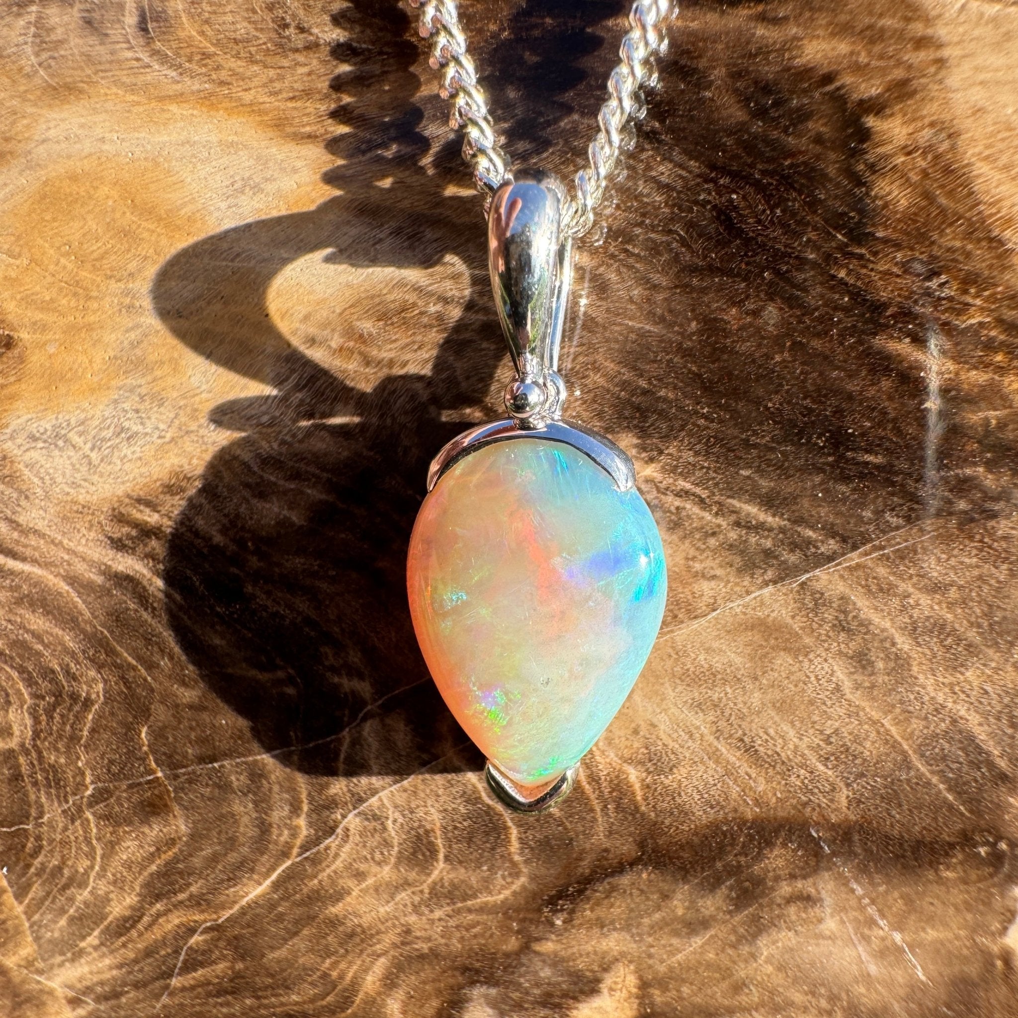 5ct Coober Pedy Crystal Opal Pendant Necklace ~ 'Shark Bay Whisper' | 925 Sterling Silver | Solid Australian Opal