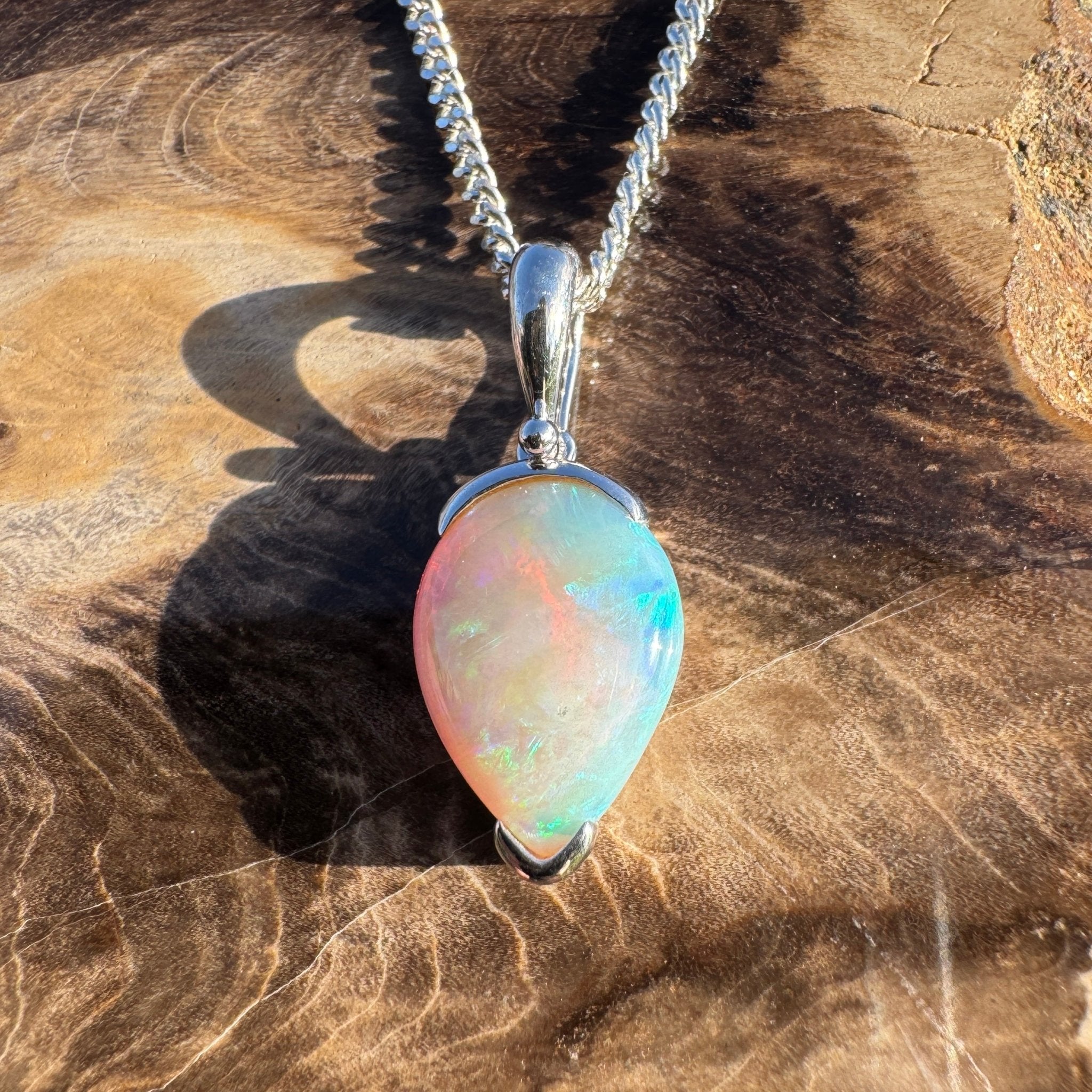 5ct Coober Pedy Crystal Opal Pendant Necklace ~ 'Shark Bay Whisper' | 925 Sterling Silver | Solid Australian Opal
