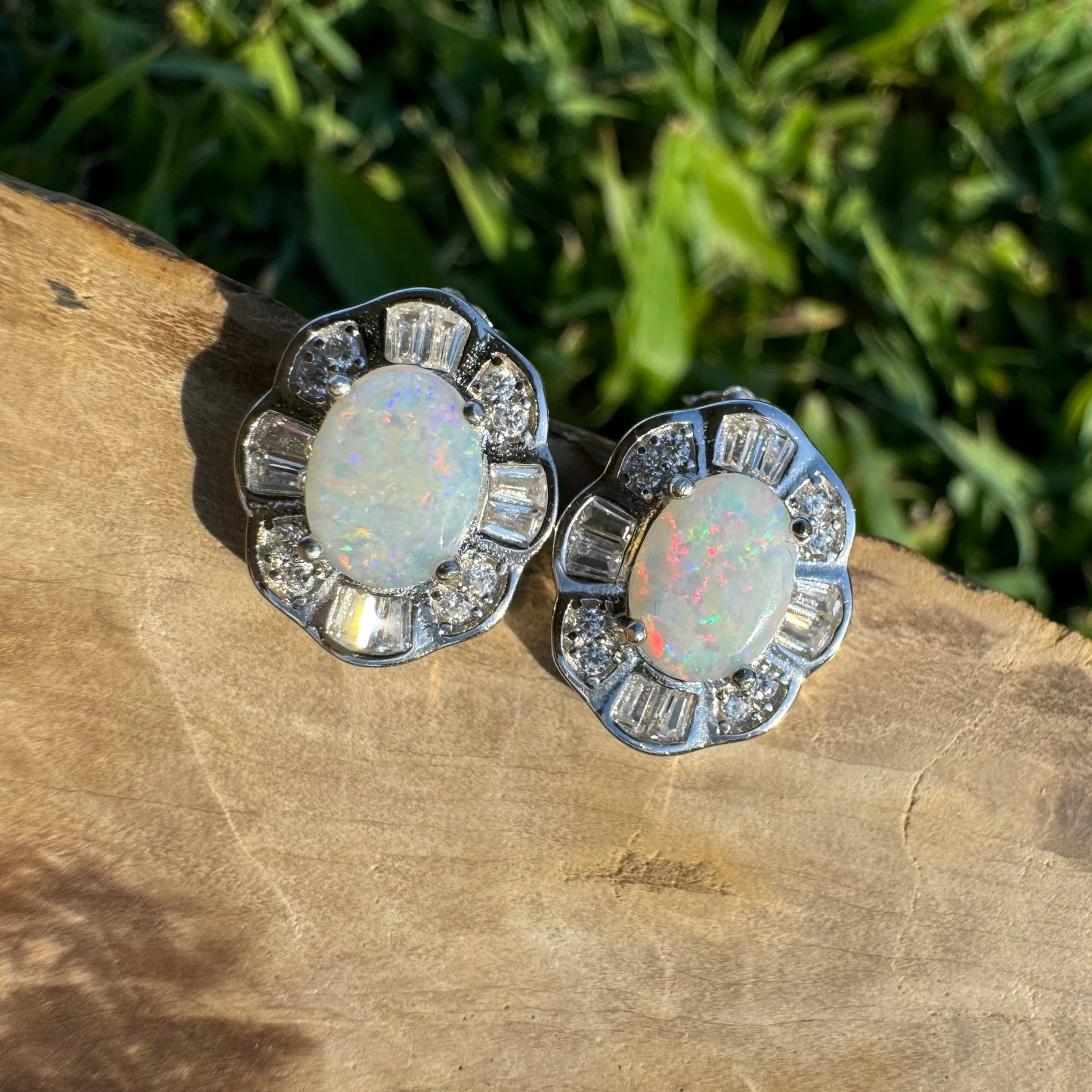 1.4ct Solid Coober Pedy Opal and Cubic Zirconia Sterling Silver Earrings