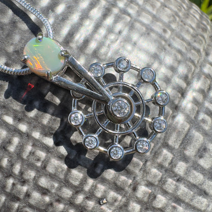 ‘Fair Fun' ~ Handcrafted 0.7ct Solid Lightning Ridge Opal and Cubic Zirconia Sterling Silver Spinning Ferris Wheel Pendant