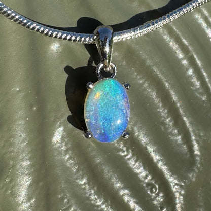 'Blue Ocean' ~ Handcrafted 0.8ct Solid Lightning Ridge Opal Sterling Silver Pendant Necklace