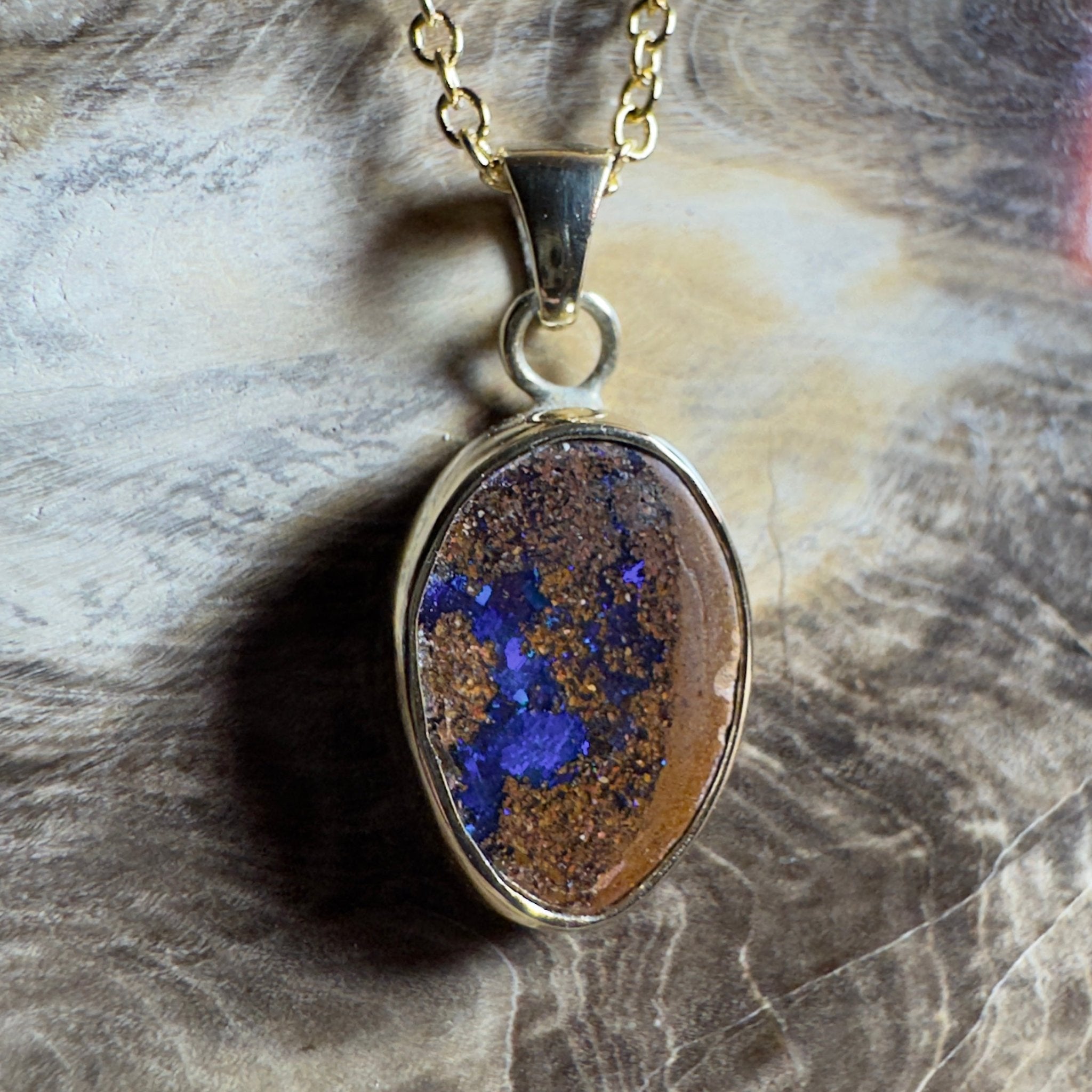 6.2ct Queensland Boulder Opal Pendant Necklace ~ 'Winton Earth & Sky' | 9ct Gold & 925 Sterling Silver | Solid Australian Opal
