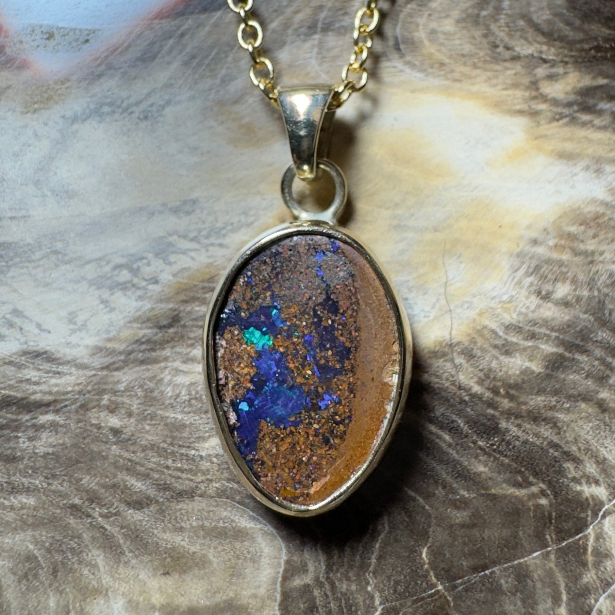 6.2ct Queensland Boulder Opal Pendant Necklace ~ 'Winton Earth & Sky' | 9ct Gold & 925 Sterling Silver | Solid Australian Opal