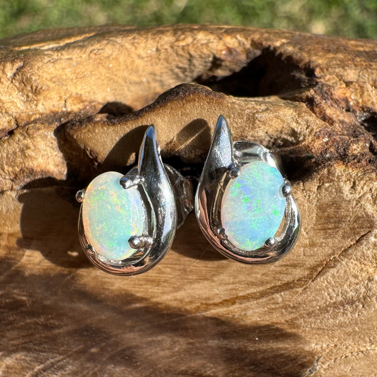 1ct Coober Pedy Opal Stud Earrings ~ 'Tidbinbilla Twin Light' | 925 Sterling Silver | Solid Australian Opal