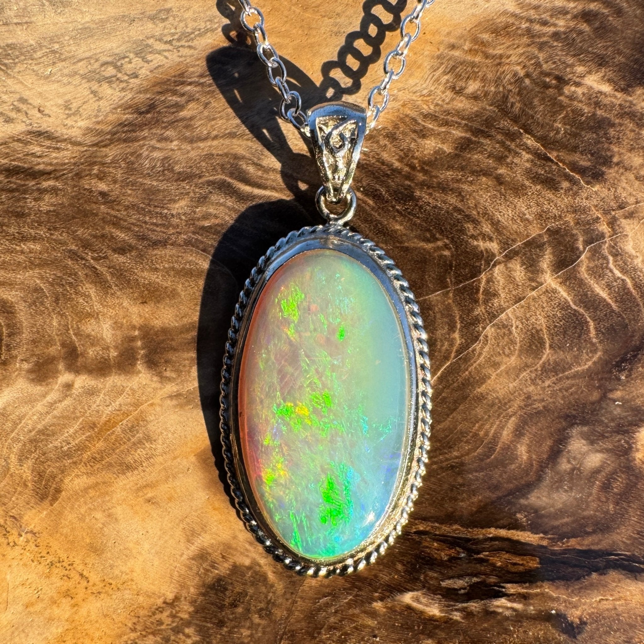 6.3ct Coober Pedy Crystal Opal Pendant Necklace ~ 'Ningaloo Lagoon' | 925 Sterling Silver | Solid Australian Opal