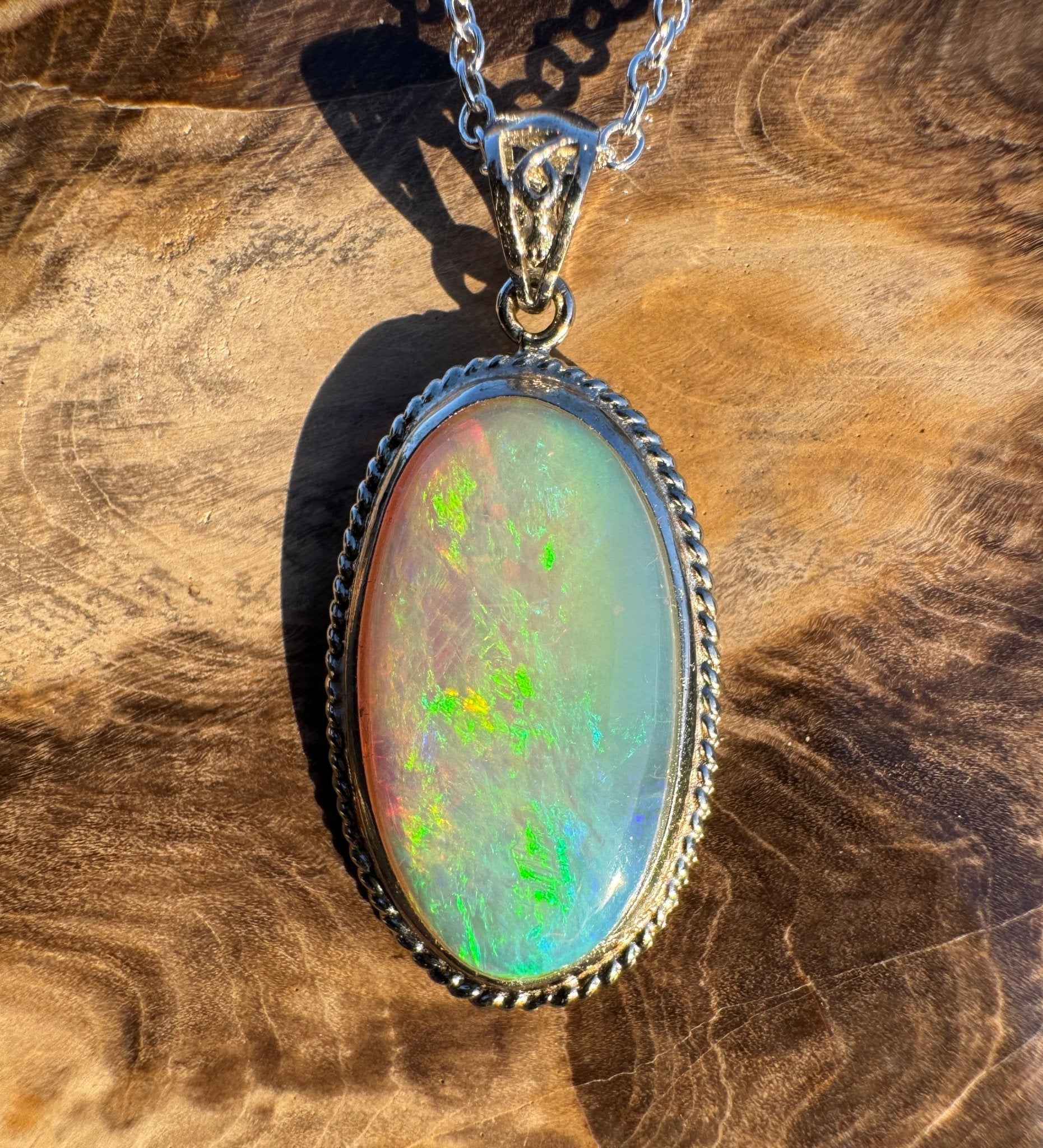 6.3ct Coober Pedy Crystal Opal Pendant Necklace ~ 'Ningaloo Lagoon' | 925 Sterling Silver | Solid Australian Opal