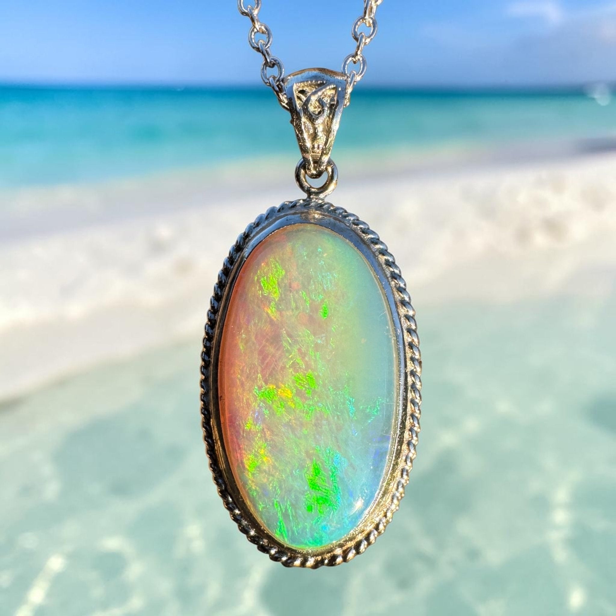 6.3ct Coober Pedy Crystal Opal Pendant Necklace ~ 'Ningaloo Lagoon' | 925 Sterling Silver | Solid Australian Opal
