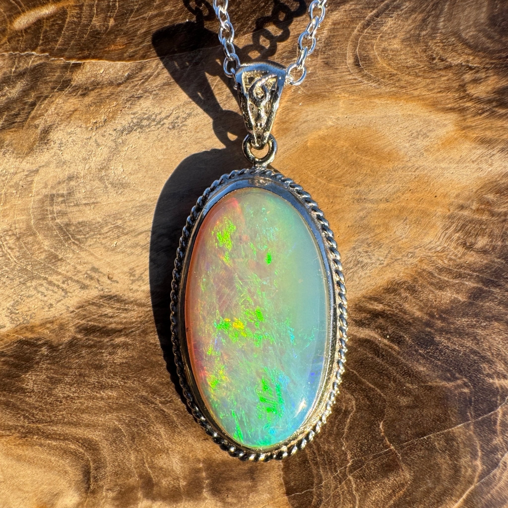 6.3ct Coober Pedy Crystal Opal Pendant Necklace ~ 'Ningaloo Lagoon' | 925 Sterling Silver | Solid Australian Opal