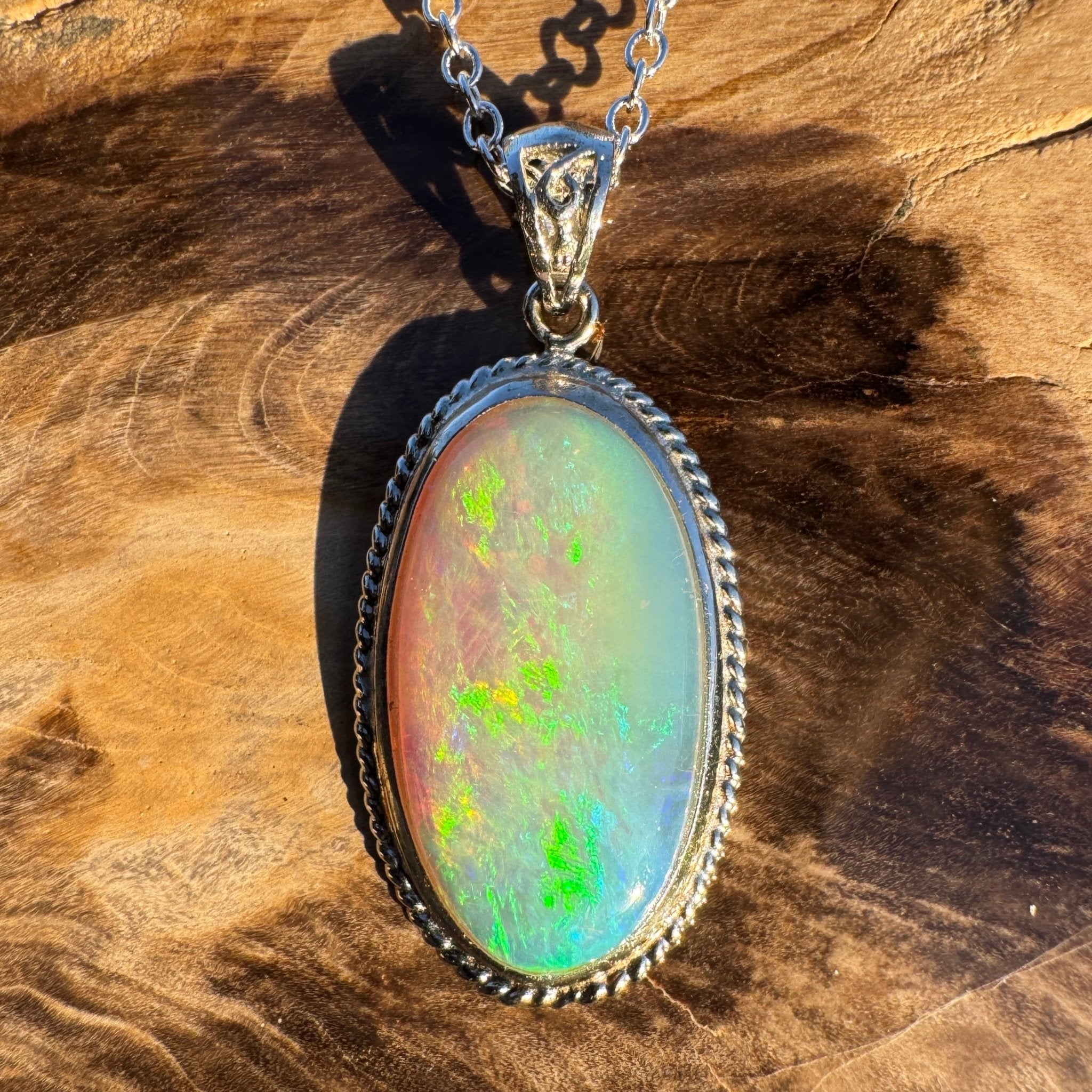 6.3ct Coober Pedy Crystal Opal Pendant Necklace ~ 'Ningaloo Lagoon' | 925 Sterling Silver | Solid Australian Opal